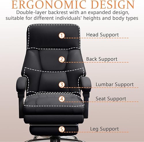 Miniatura 4 de Silla de oficina ejecutiva de escritorio con reposapiés, respaldo alto, silla giratoria de trabajo con ruedas