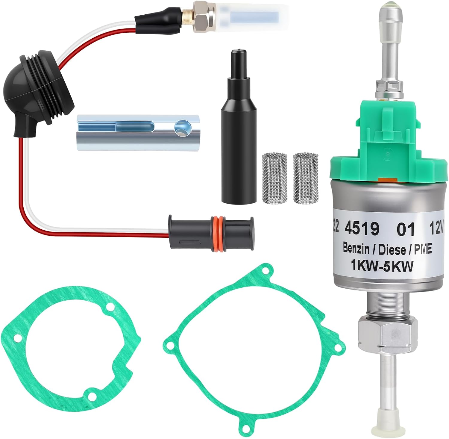 12V 2KW Glow Plug Repair Kit, Diesel Fuel Metering Pump Heater Fit for Eberspacher Espar Airtronic D2 D4 Replace 22451901, Glow Plug Repair Parking Heater Maintenance w/Strainer Screen (Diesel)