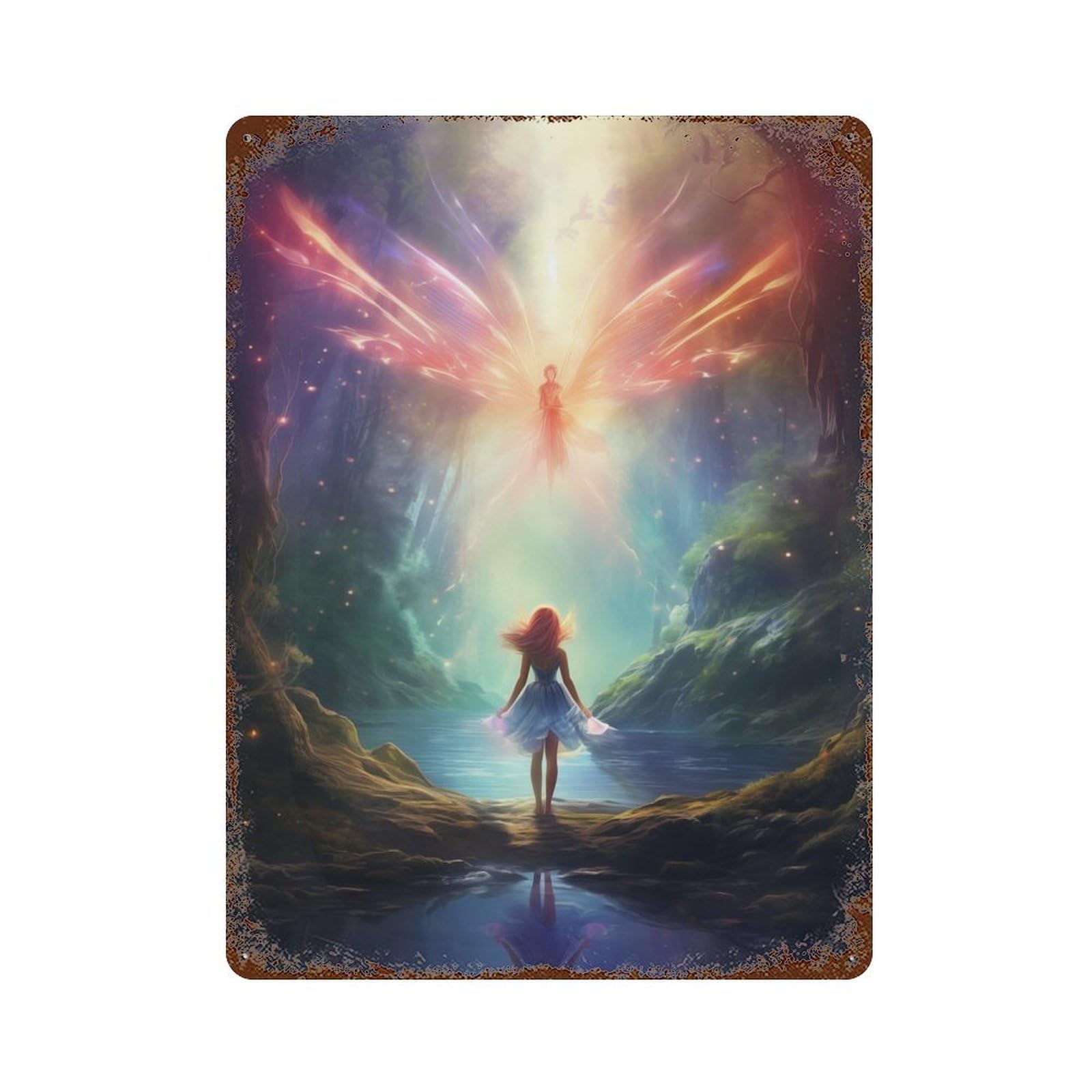 Fairy Mystical Enchanted Rustic Tin Plaque 15.7"x11.8", for Living Room, Hallway And Home Decor, Decorative Metal Wall Art