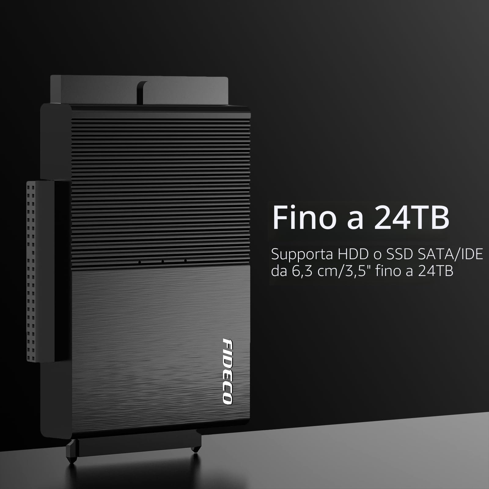 FIDECO Adattatore Disco Rigido USB 3.0 per 2.5"/ 3.5" HDD/SSD, convertitore SATA e IDE con alimentazione DC 12V 2A