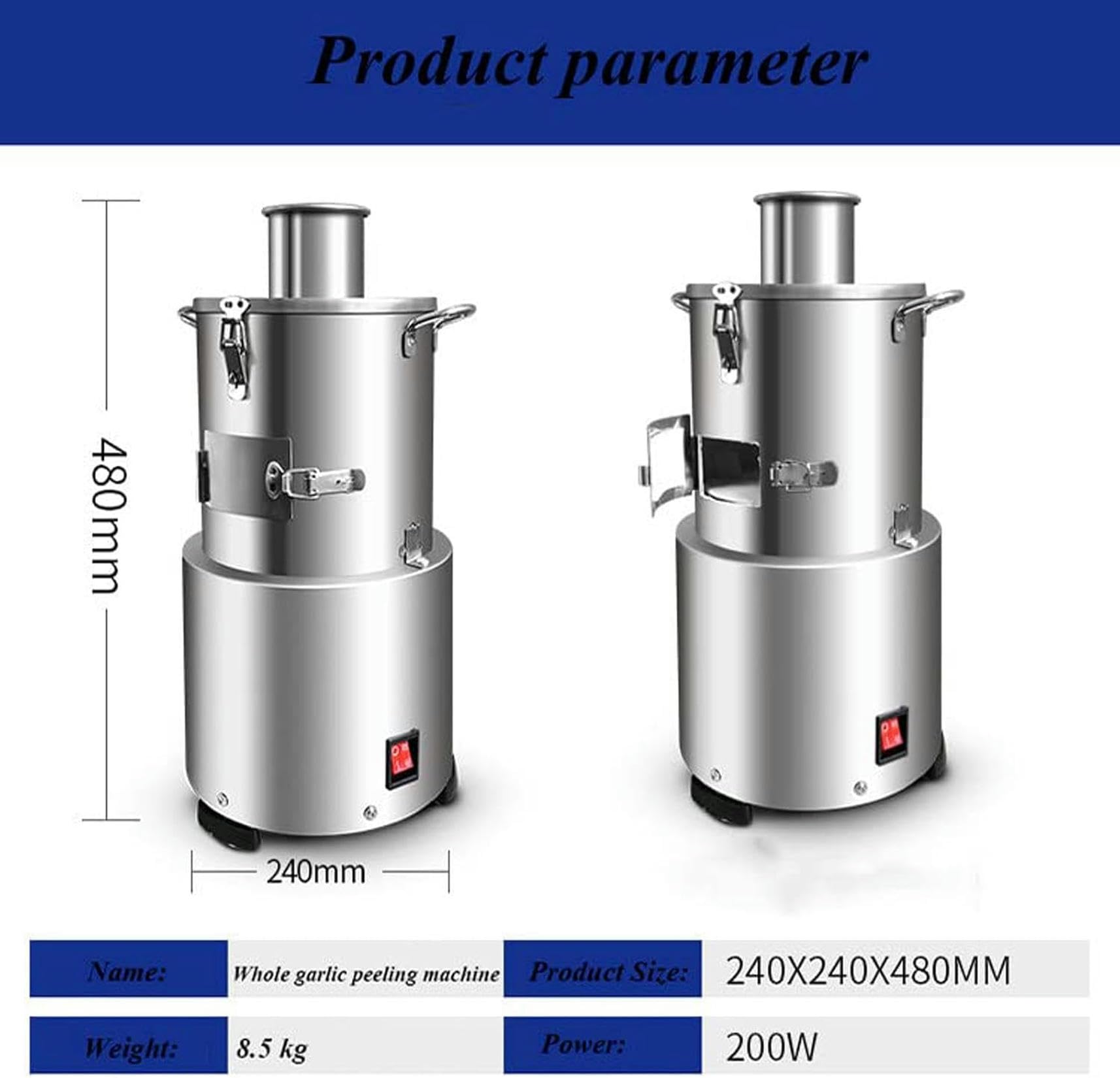 Macchina per sbucciare l'aglio da 200 W, in Acciaio Inox, Automatica, con velocità di sbucciatura per ristoranti, Negozi di Barbecue, Mense, Hotel