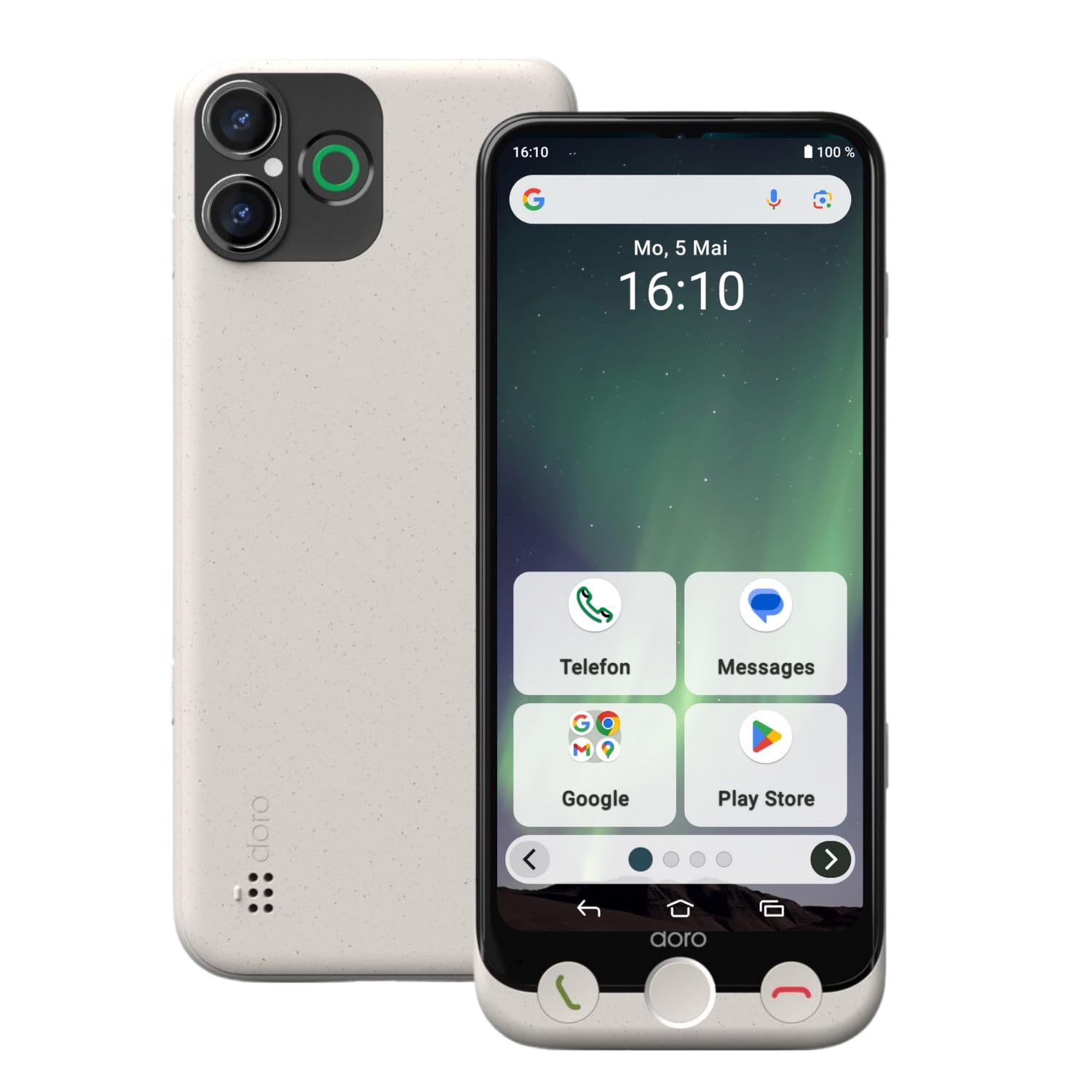 Doro - Aurora A30 Smartphone - Seniorenhandy - Einfach zu bedienen - Hilfetaste mit GPS-Ortung - Hörgerätekompatibel - Inklusive USB-Kabel - Weiß Smartphone Aurora A230 Bone