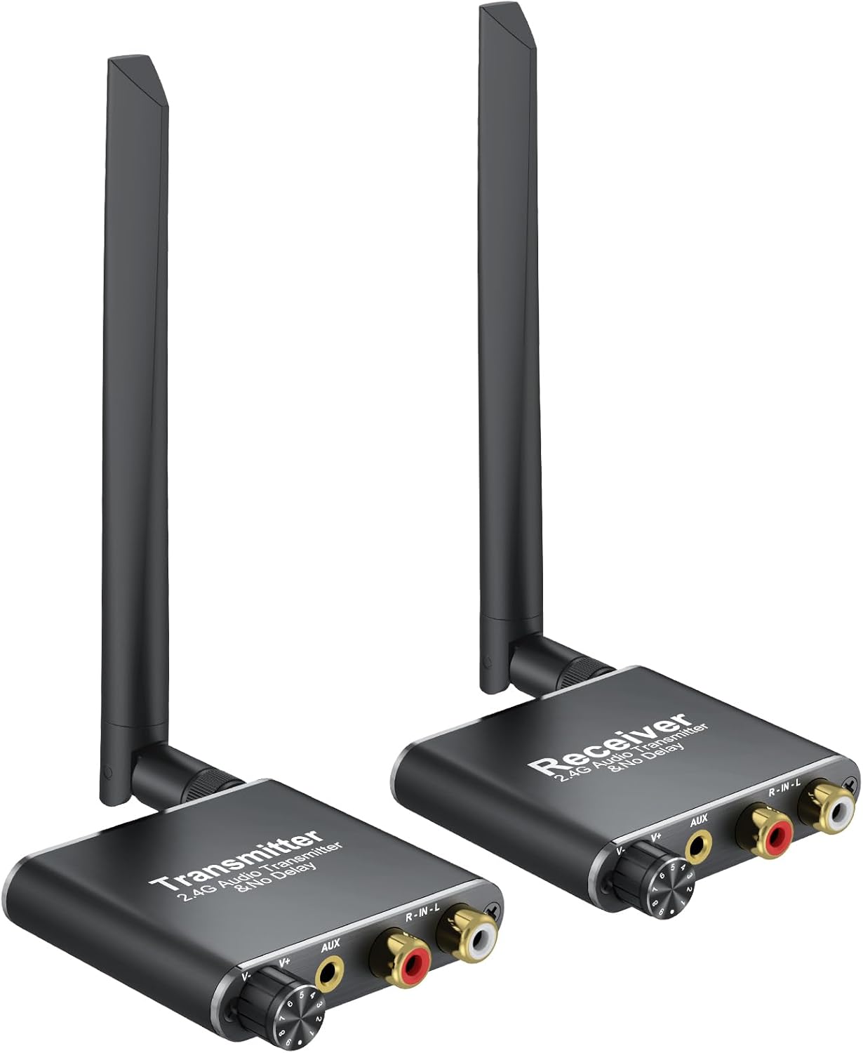 Product image of LiNKFOR 2.4Ghz Wireless Audio Transmitter Receiver, 50M/164Ft Long-Range Transmitter & Receiver with Low Latency,Volume Control,Ideal for TV/Subwoofers/Speakers,RCA(3.5mm) Out/Input
