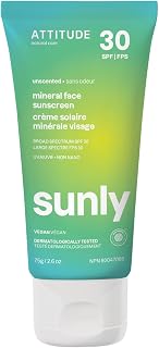 ATTITUDE Mineral Face Sunscreen SPF 30 Zinc Oxide EWG Verified, Unscented Vegan Broad Spectrum UVA/UVB, 2.6oz