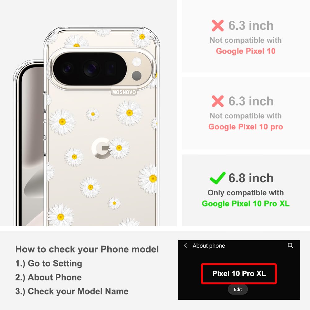 MOSNOVO Case for Google Pixel 10 & Pixel 10 Pro, [Buffertech 6.6ft Military-Grade Drop Protection] [Anti Peel Off Tech] Clear TPU Bumper Phone Case Cover Design - Cute Cherry — view 82