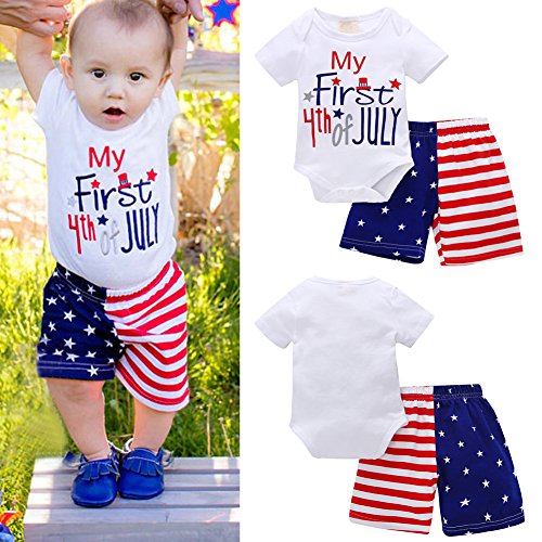 Newborn Baby Boy My First 4Th Of July Romper+Star Striped American Flag Shorts Pants Patriotic Outfit Set 2Pcs Summer Birthday Cake Smash Clothes For Independence Day Photo Shoot Red+White+Blue 12-18M #TOP5