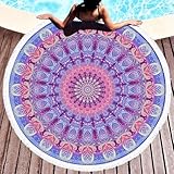 IcosaMro Round Beach Towel Mandala Microfiber Beach Blanket Blue Ocean Sea Large Roundie Lightweight Beach Towel for Kids Women Men Boy Girl, 60 Inches, Blue (Lilac Purple)