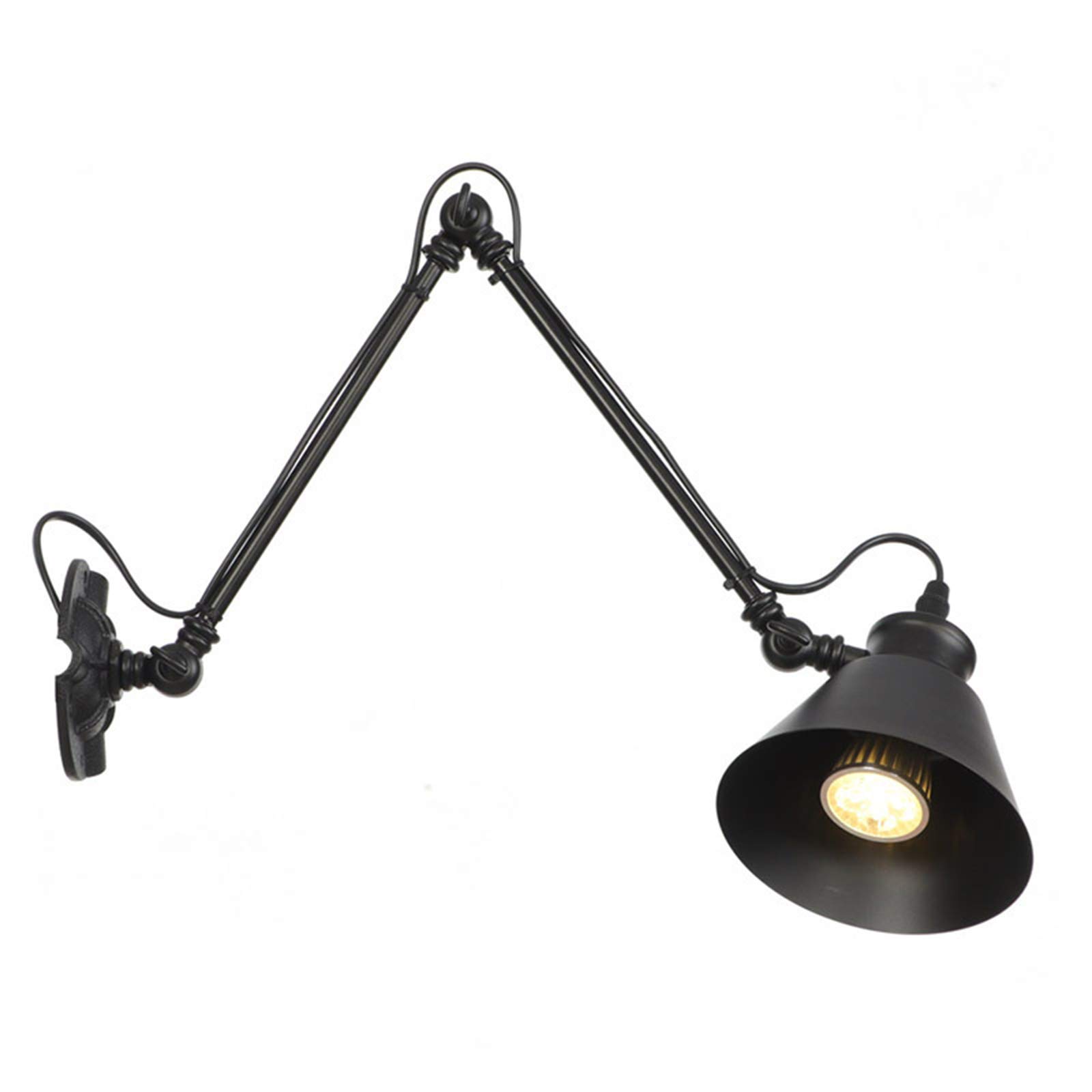 VDOQTLJT Wall Lamp Black Swing Arm Lights with Plug Switch Industrial Retro Sconce Lighting Fixture E27 Base for Indoor Home Décor 40+40cm(40+40cm)