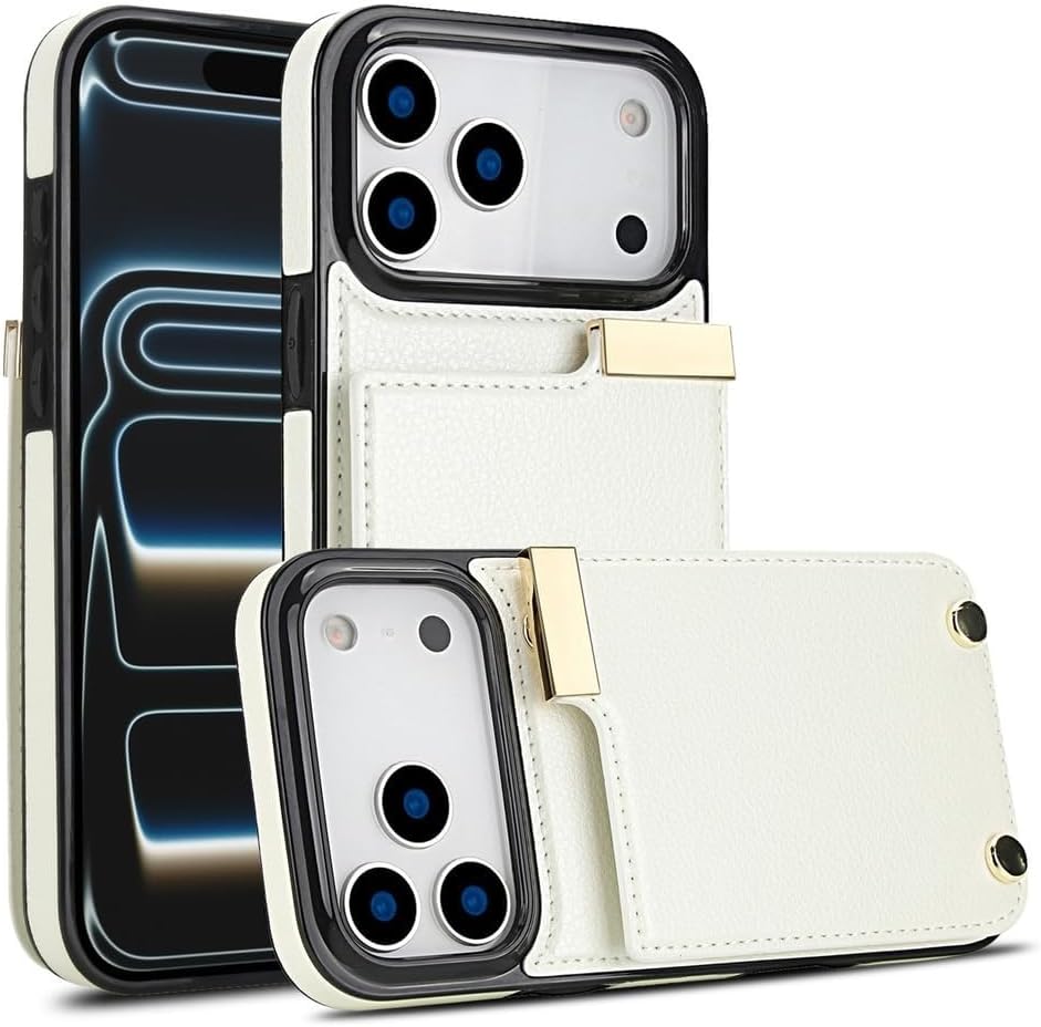 Organ Card Holder Wallet Case for iPhone 17/17 Air/17 Pro/17 Pro Max, Stylish Leather Shockproof Cover, Strong Magnet & Anti-Scratch Design(White,17)