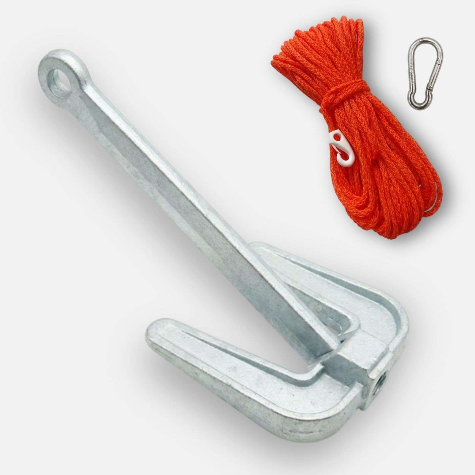 Ancora Hall in Ghisa Zincata a Caldo con Cima Galleggiante 30m e Moschettone Inox Inclusi –Ceppo Mobile per Barca e Gommone – Sabbia e Fango – 2Kg 3Kg 4Kg 6Kg 8Kg 10Kg