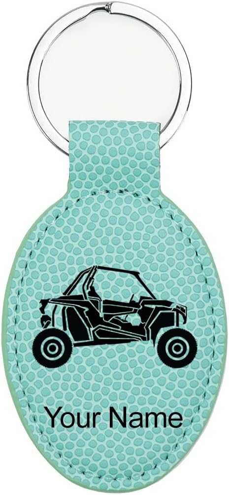 LaserGram Oval Keychain, Off Road Racer, Personalized Engraving Included (Green)