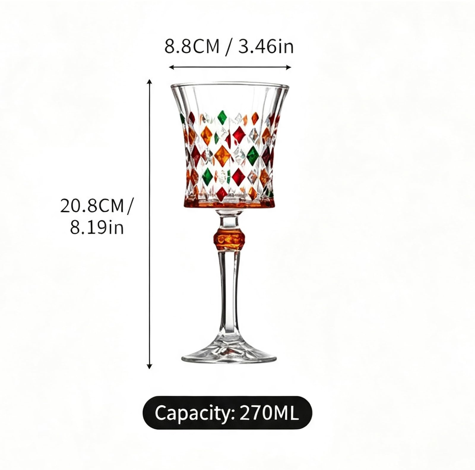 Set decanter per vino girevole con base in metallo e due calici da vino a stelo colorato modello di diamante cristalleria per casa bar pranzo e regalo scopo