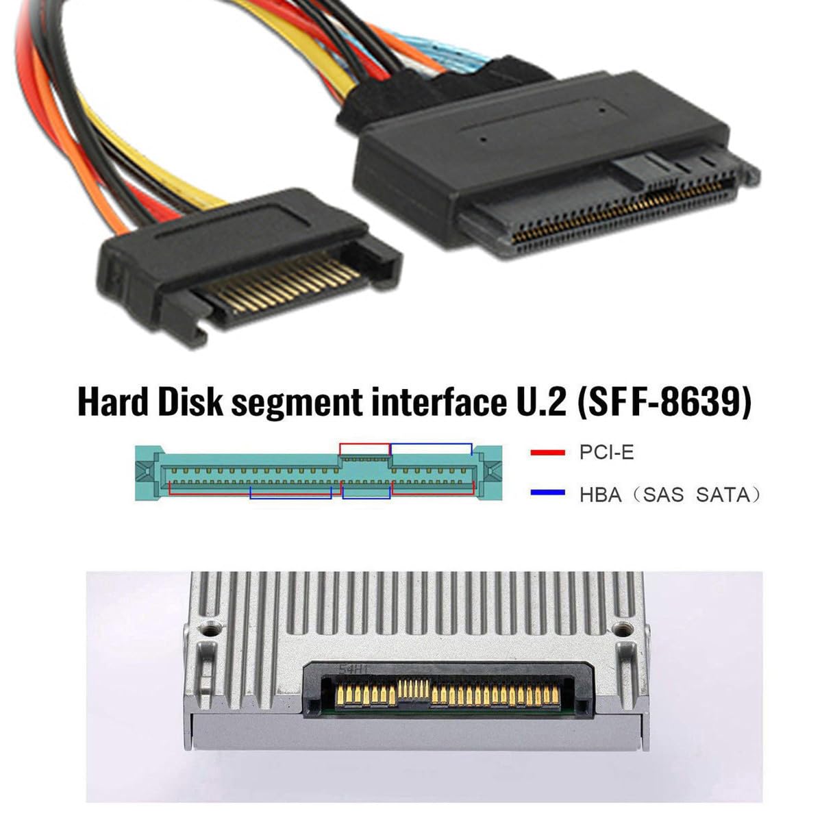 xiwai PCIe 5.0 MCIO 4X Mini Cool Edge IO a U.2 SFF-8639 NVME PCI-Express con cavo di alimentazione SATA 15P per scheda madre SSD, 50 cm