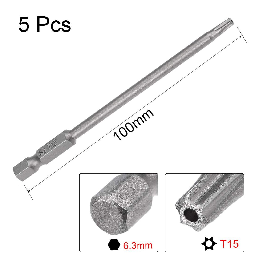 TA-VIGOR 5Pcs T15 Torx Head Screwdriver Bits 1/4 Inch Hex Shank - Image 2