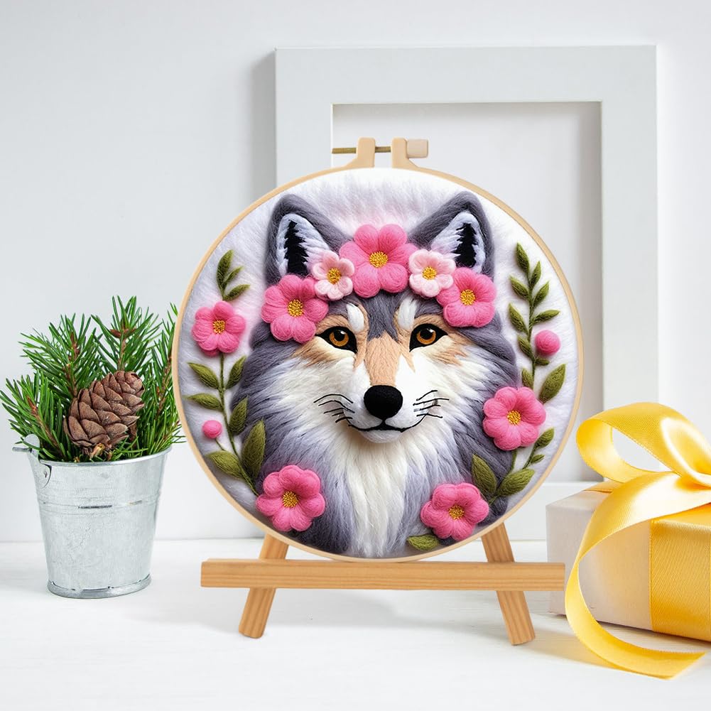 Eforcase Needle Felting Kit, Wool Felt Painting Set, Modern Animal Wolf Theme, All Seasons, Adults, False