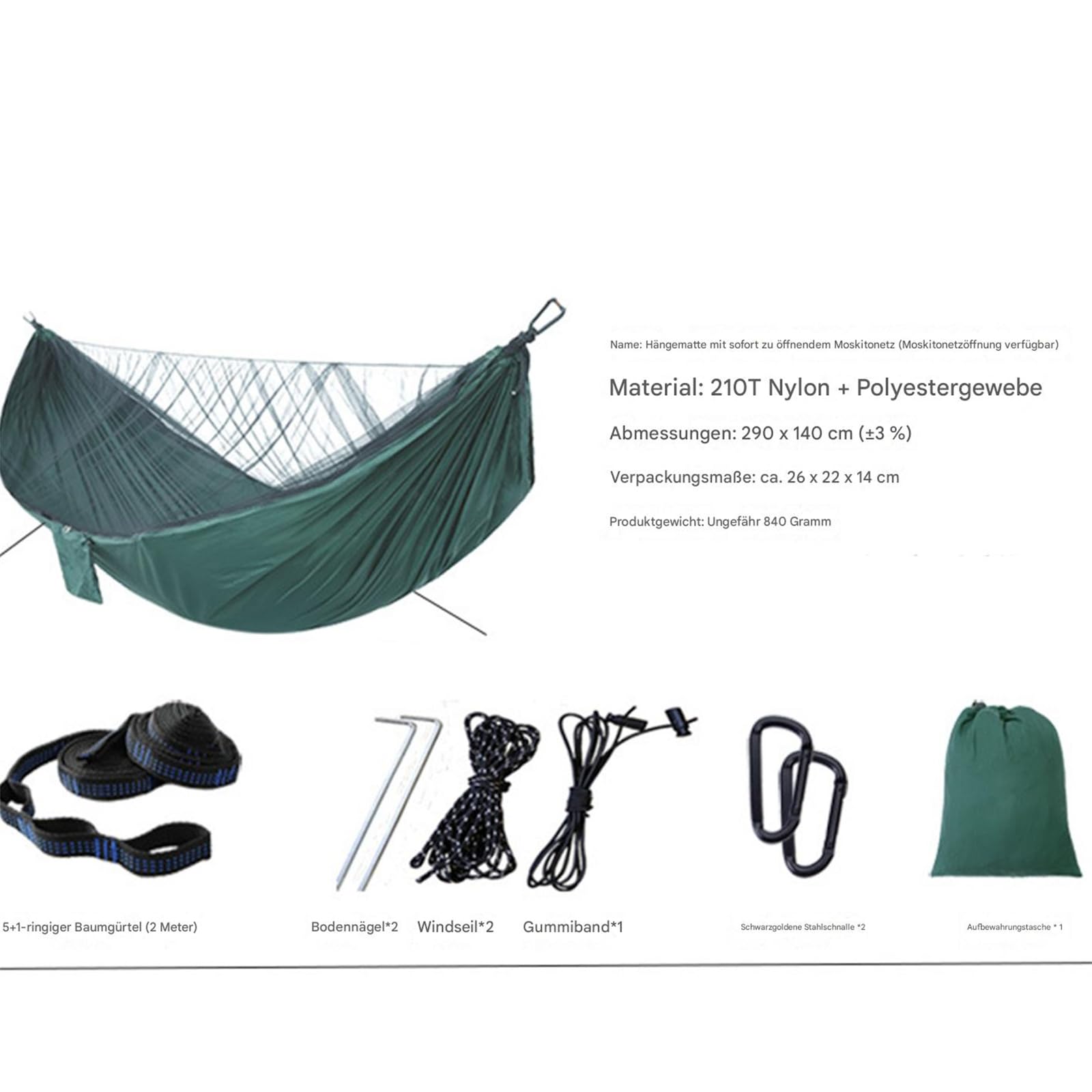 Moskitiera na zewnątrz, Przenośny namiot hamakowy z siatką do biwaku Camp Trekk 290x140CM(1)