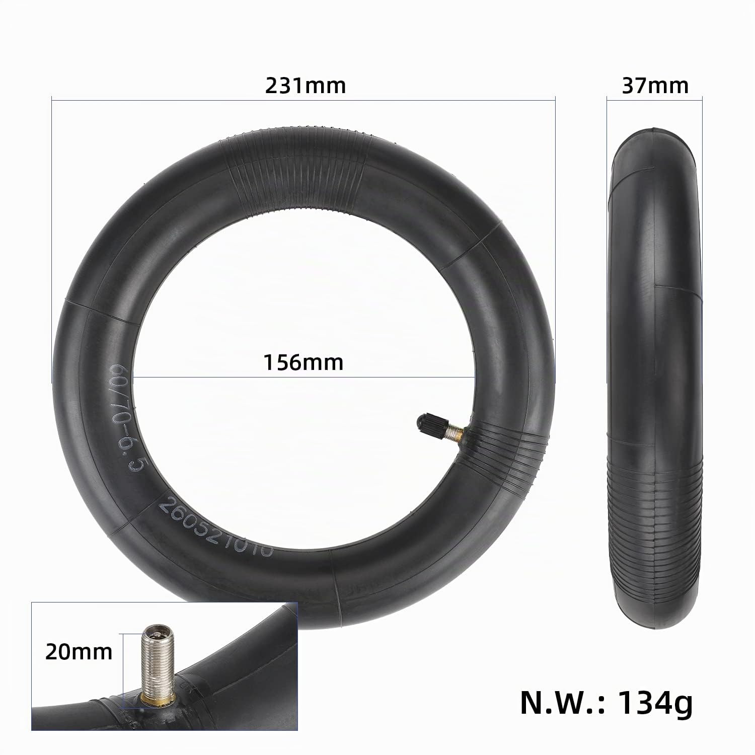 60/70-6,5 Pneu Tubeless avec Chambre à Air pour Segway Ninebot Max G30 Trottinette Pneu Tout-Terrain 10 Pouces à Chambre à Air 10 x 2,5, Non Auto-Réparateur (Tubeless+Chambre à Air)