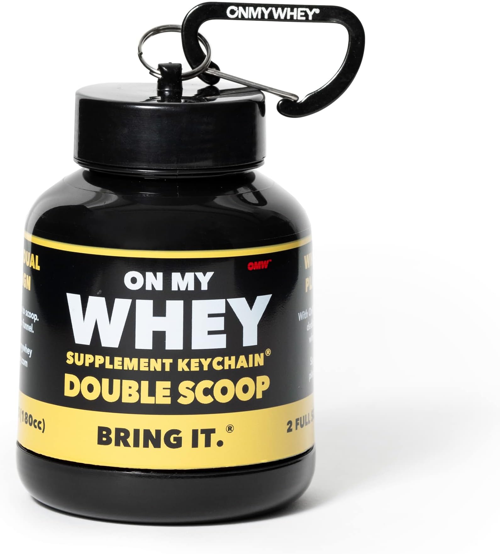 ONMYWHEY Protein Powder Container to Go - Travel Water Bottle Funnel for Mixes, Portable Pre Workout Supplement Containers & Dispenser Funnels, Mini Preworkout Supplements Holder Keychain Bottles
