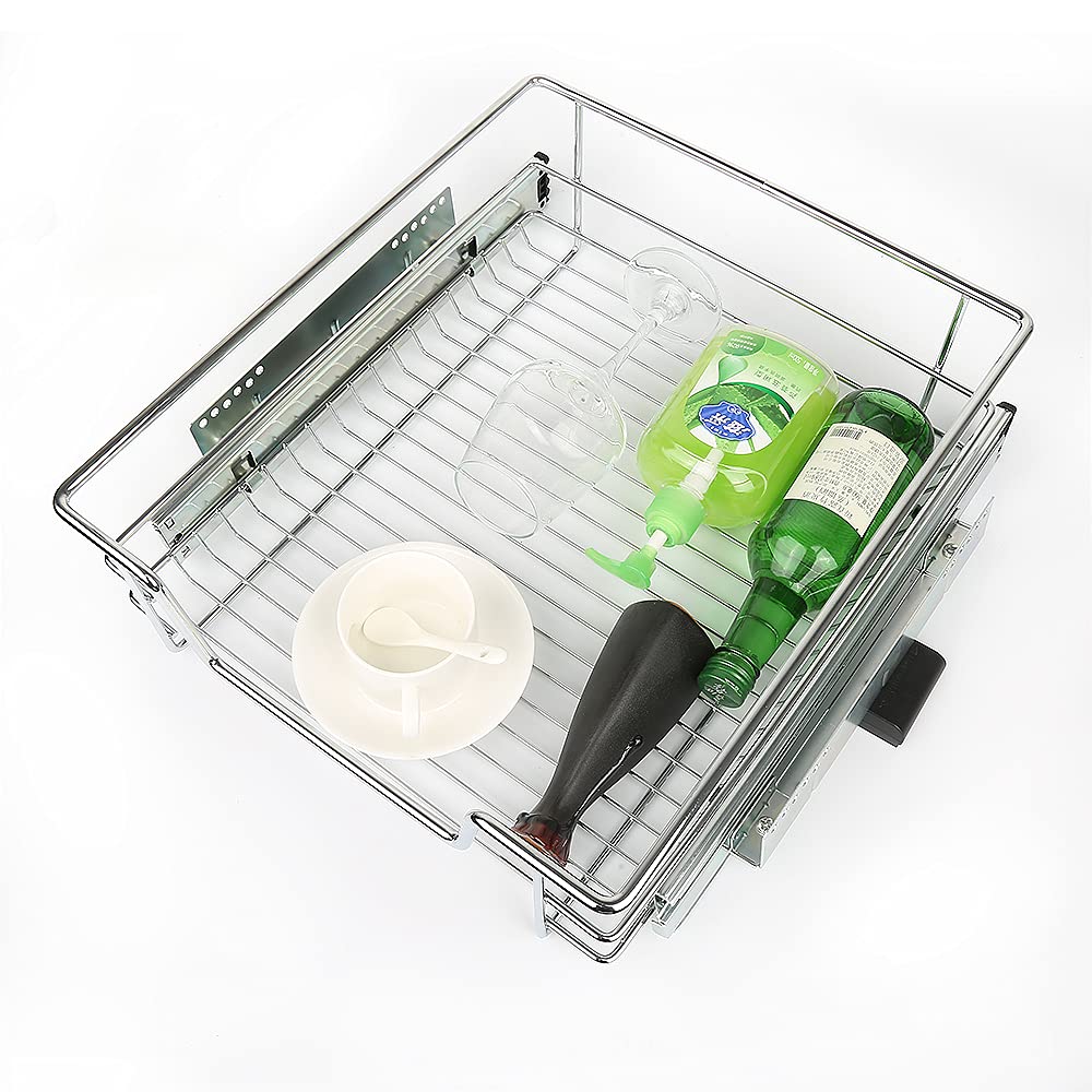 2 x Cassetto Telescopico Cestello Estraibile 45 cm per i Mobili da Cucina, 2 Cestelli a Rete Metallo con Guide, Cestelli da Cucina Estraibile Cromato (45 cm)