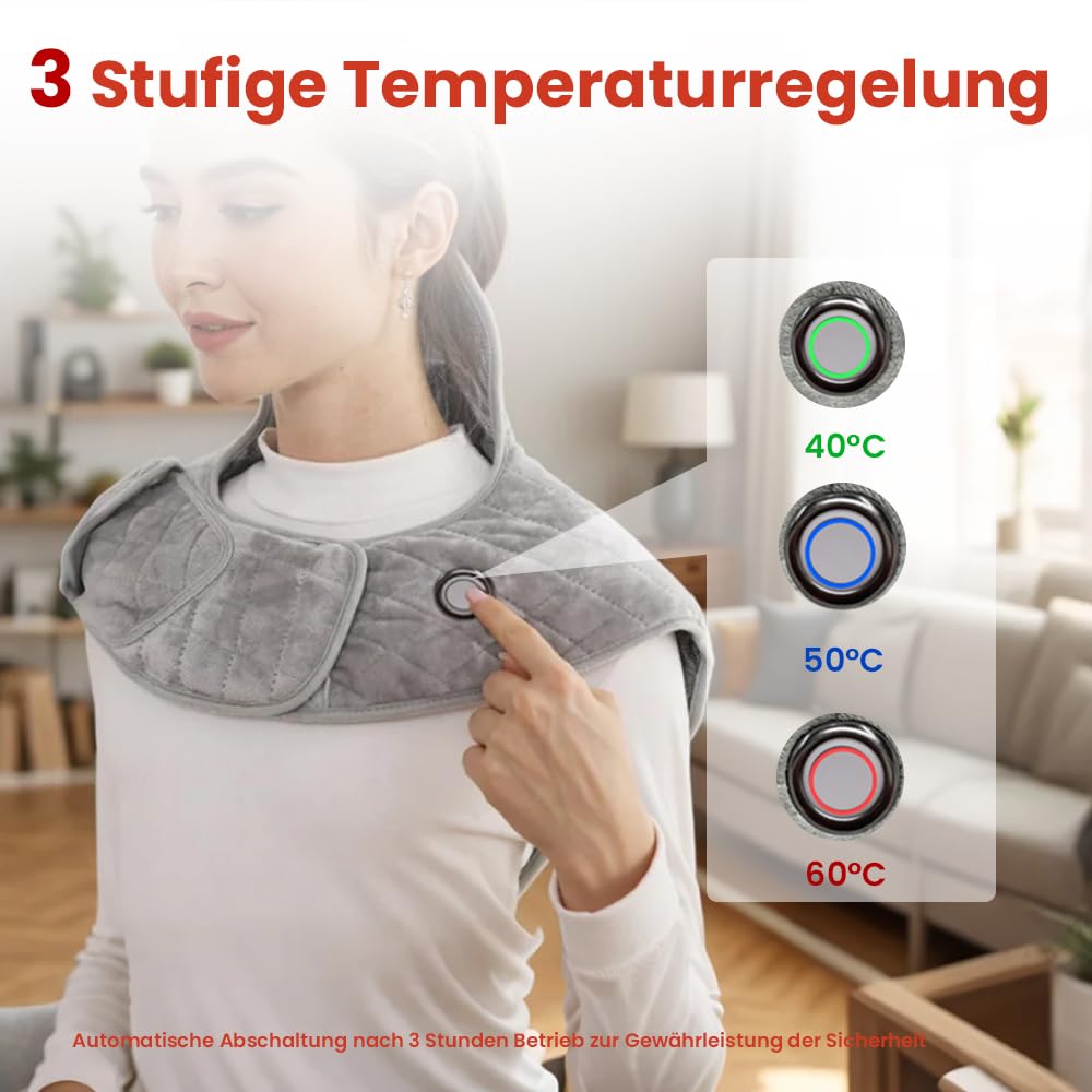 Coussin Chauffant Sans Fil Portatif avec Batterie 16000mAh, 3 Températures & Arrêt Automatique pour Cervicales et Épaules