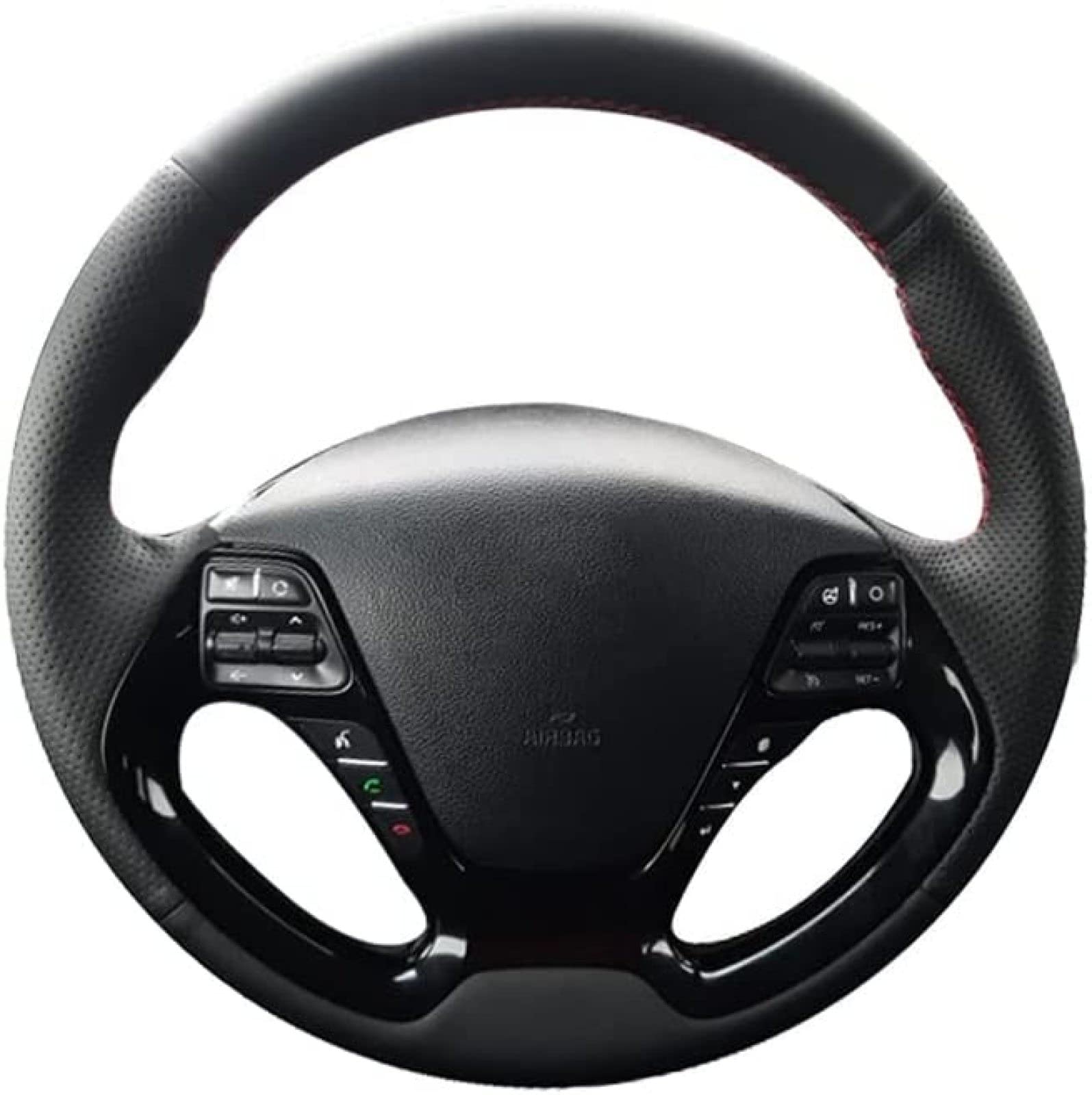 Black Leather Car Steering Wheel Cover, For Kia K3 2013 K2 For Rio 2015 2016 Hand-stitched Car Steering Wheel Cover