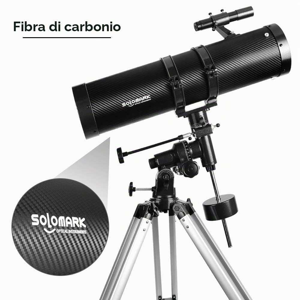 Telescopio riflettore newtoniano 130EQ per adulti, telescopi professionali per adulti astronomia, viene fornito con adattatore per smartphone con obiettivo Barlow 1.5X e filtro luna T 13%