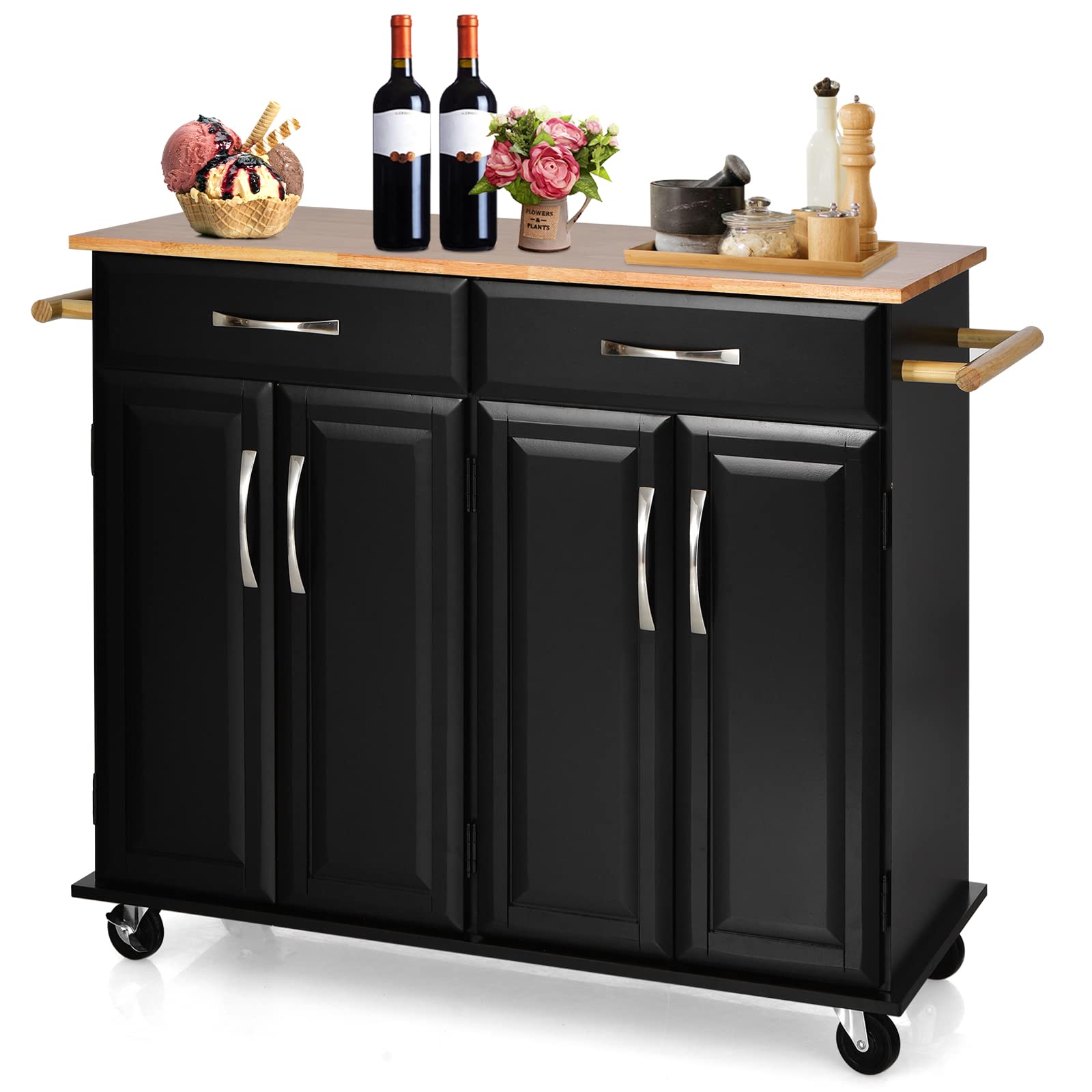 COSTWAY Rolling Kitchen Cart with items on top in a kitchen