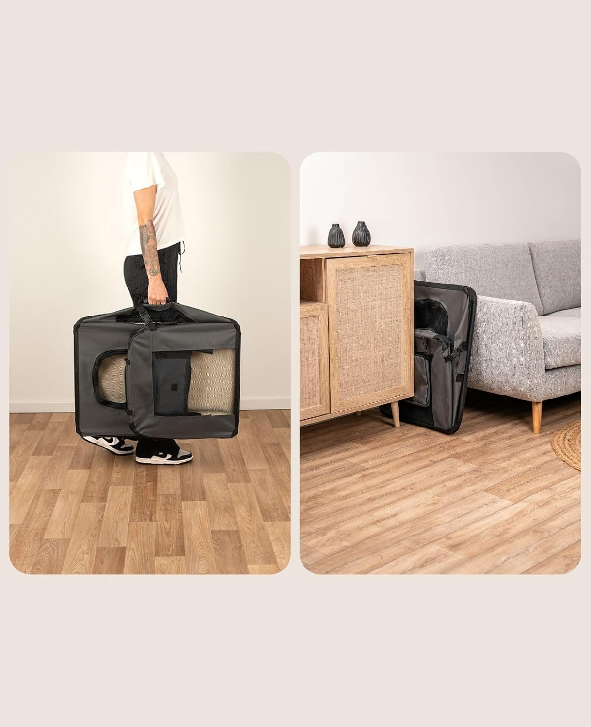 lionto Składany transporter dla psa do podróży i samochodu, 82x58x58 cm, wytrzymały transporter z uchwytami i kocem dla kota i psa do 18 kg, mocna torba z tkaniny, szary