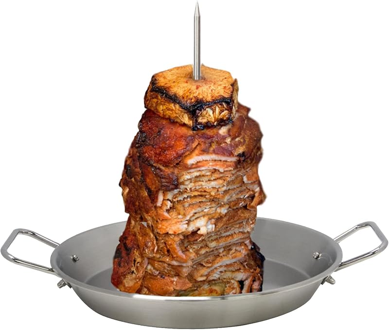 Vertical Skewer Pan Gyro Pan Spit Shawarma Pan Stand for oven with Skewer | Al Pastor Skewer for Grill, El Pastor Hack for Tacos Al Pastor Chicken, Brazilian, Stainless Steel, with 8",10" stick