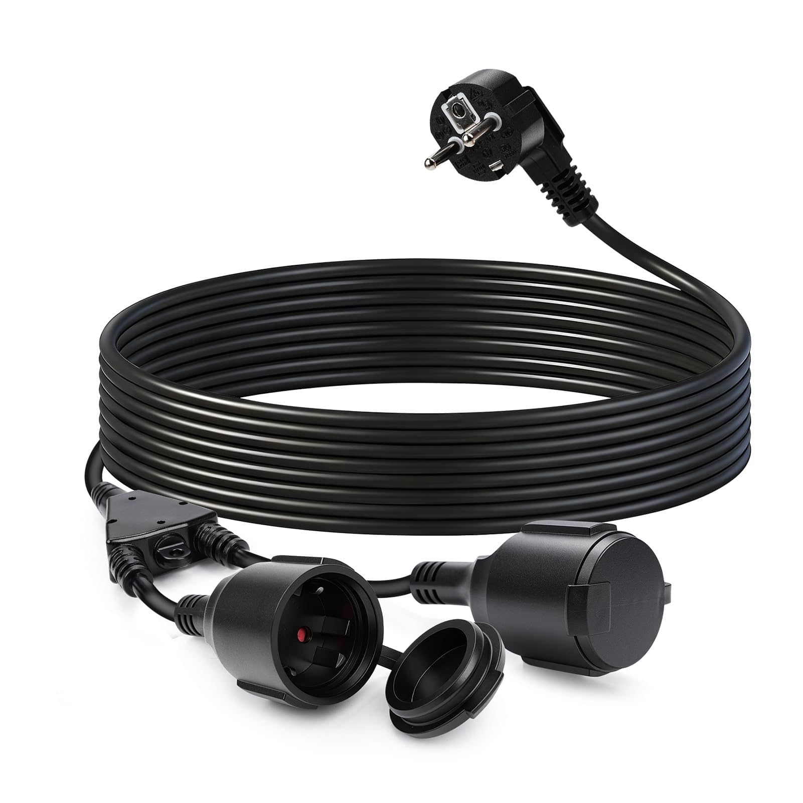 Cavo di Prolunga 5 metri con 2 prese Schuko Prolunga Elettrica IP44 Prolunga Ciabatta H05VV-F 3G 1,5mm², 250V/16A, adatto per giardino, officina, cantiere 5M