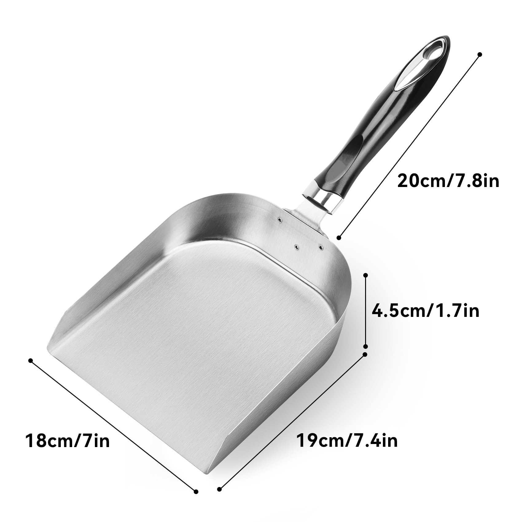 onlyfire Pelle Multi-Usages en Acier Inoxydable 19x18cm, Spatule Cuisine et Plancha, Accessoire Barbecue avec Manche Résistant à la Chaleur, Ustensile INOX pour Griddle et Teppanyaki