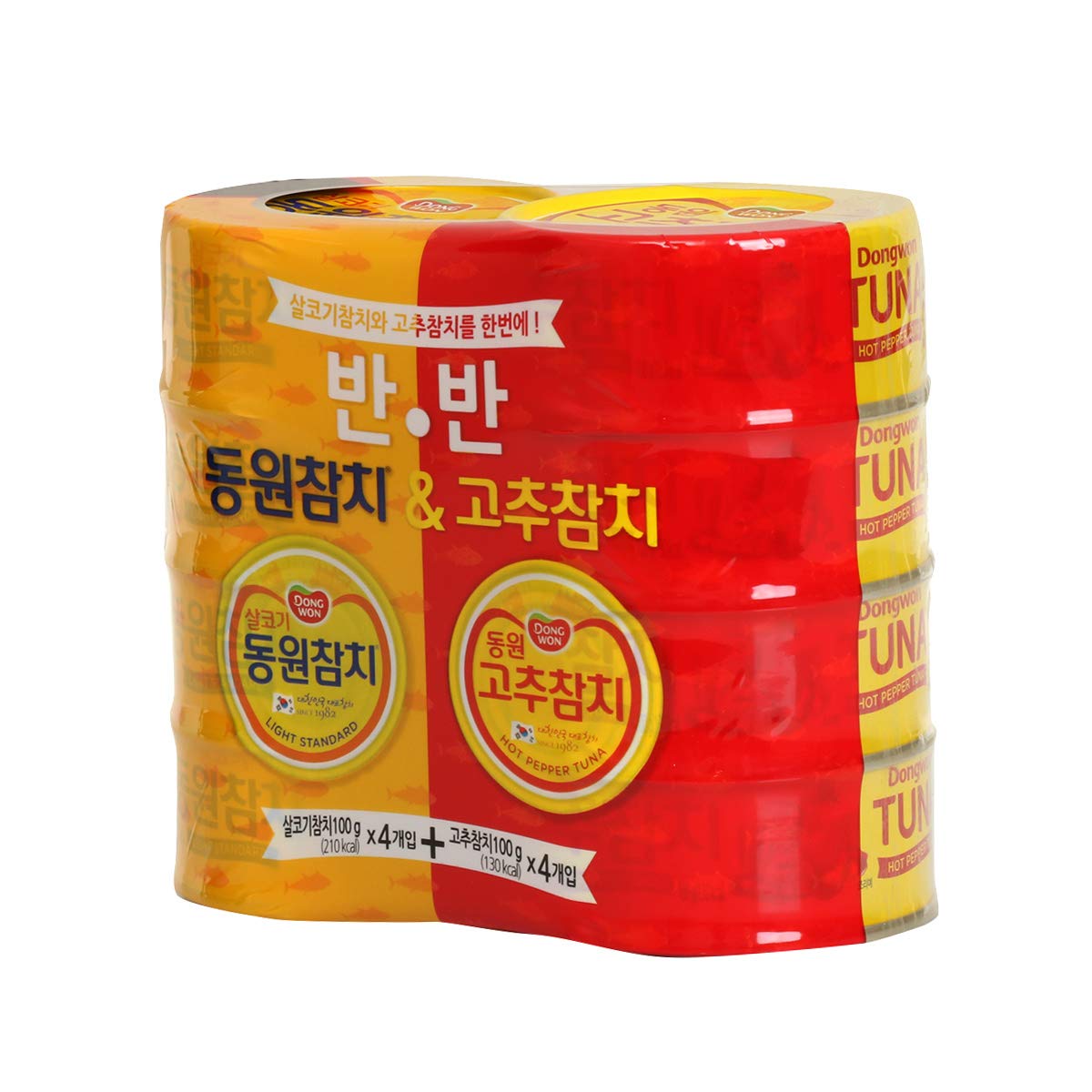 [ 8 Packs ] Dongwon tuna Light 라이트참치 100g x 4, Hot Red Pepper Tuna 고추참치 100g x 4