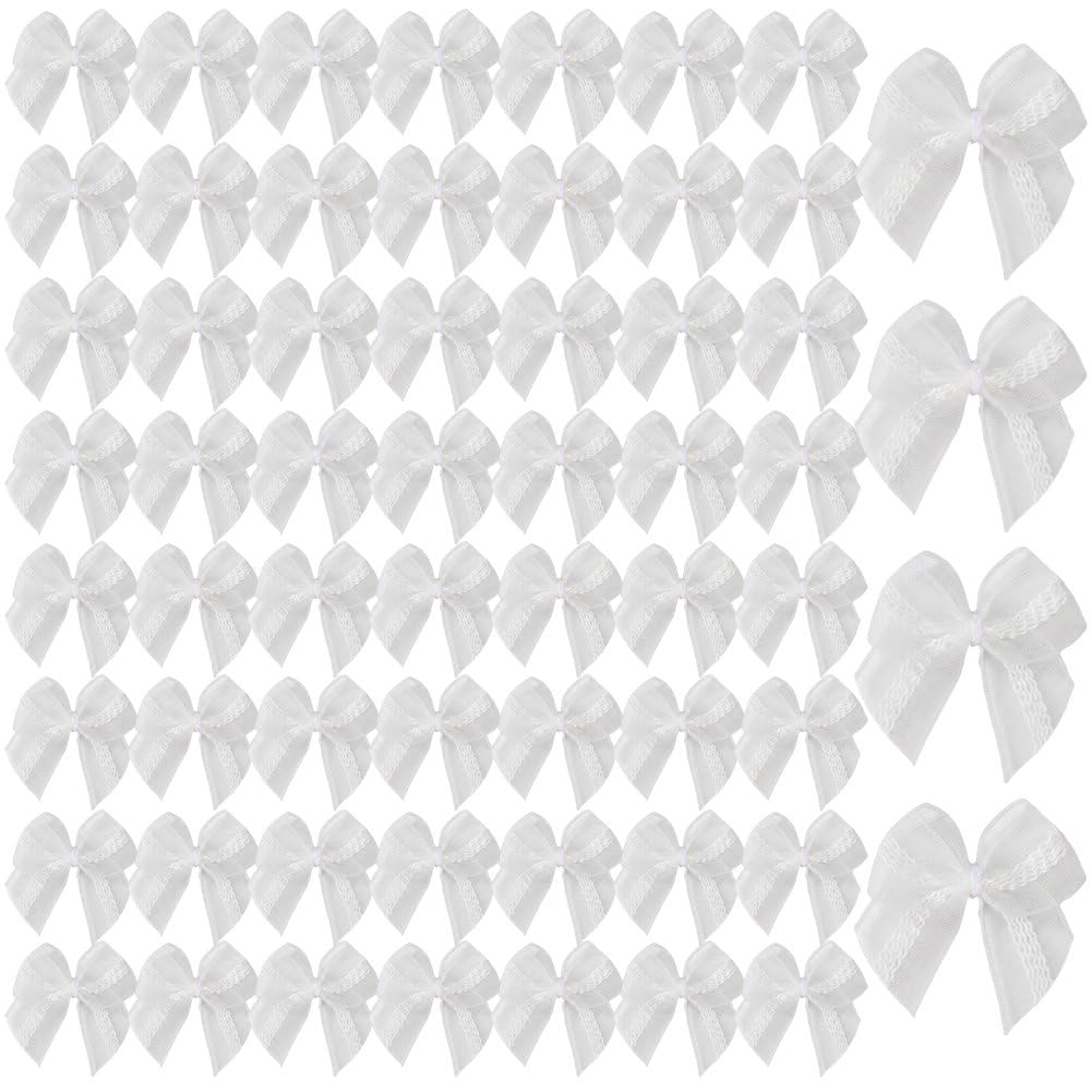 Ppmter 60 Pcs Mini Bows for Craft, Small Mesh Ribbon Bows Tiny Bow for Diy Crafts Sewing Scrapbooking Gift Wrapping Accessories Christmas Party Decorations