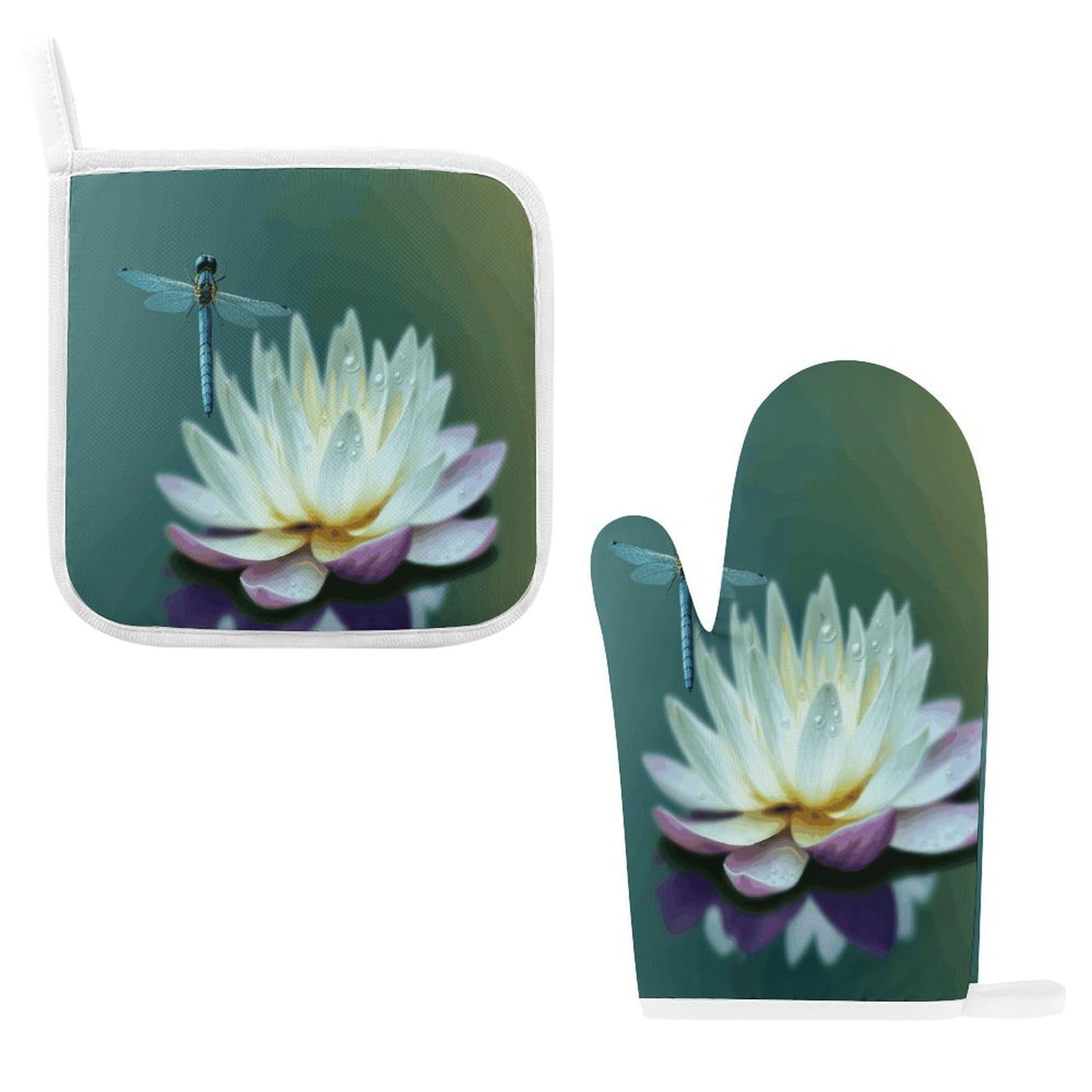 Fodpand Style Dragonfly With Water Lily Oven Mitts And Pot Holders Sets