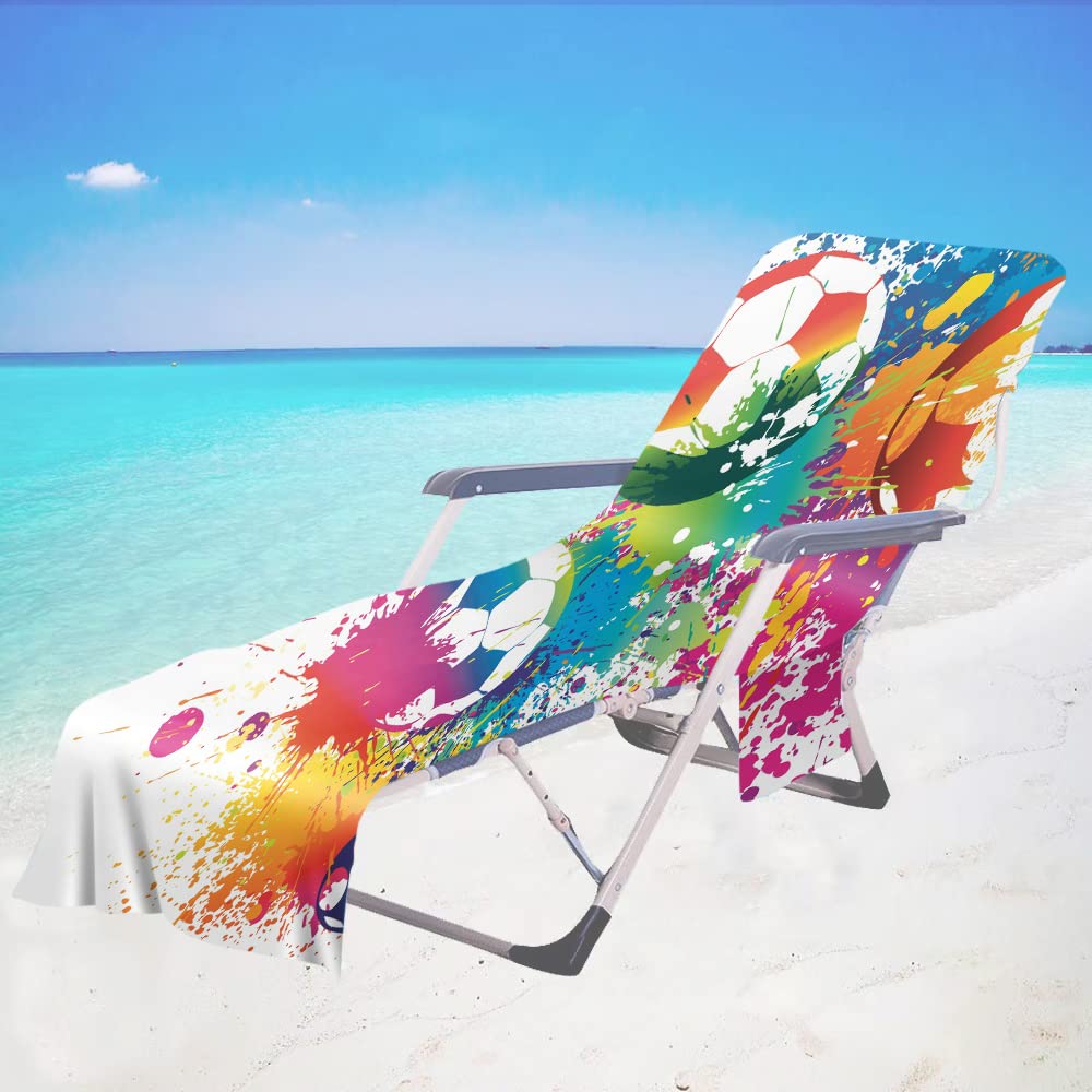 Surwin 3D Sun Lounger Beach Towel with Pockets, Football Print Beach Chair Cover Chaise Lounge Towel Cover Mate Sunbed Towels For Summer Holiday Garden Outdoor Pool (Graffiti,75x210cm)