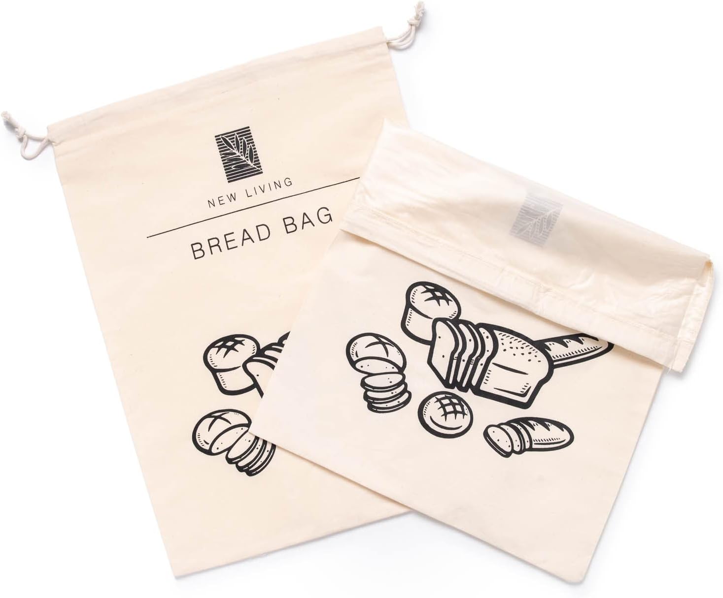 Tamaño de la bolsa de pan: 44 x 35 cm, algodón certificado GOTS con forro de plástico apto para alimentos, bolsa de pan, individual o paquete de 2, hace que el pan dure más tiempo, (1)