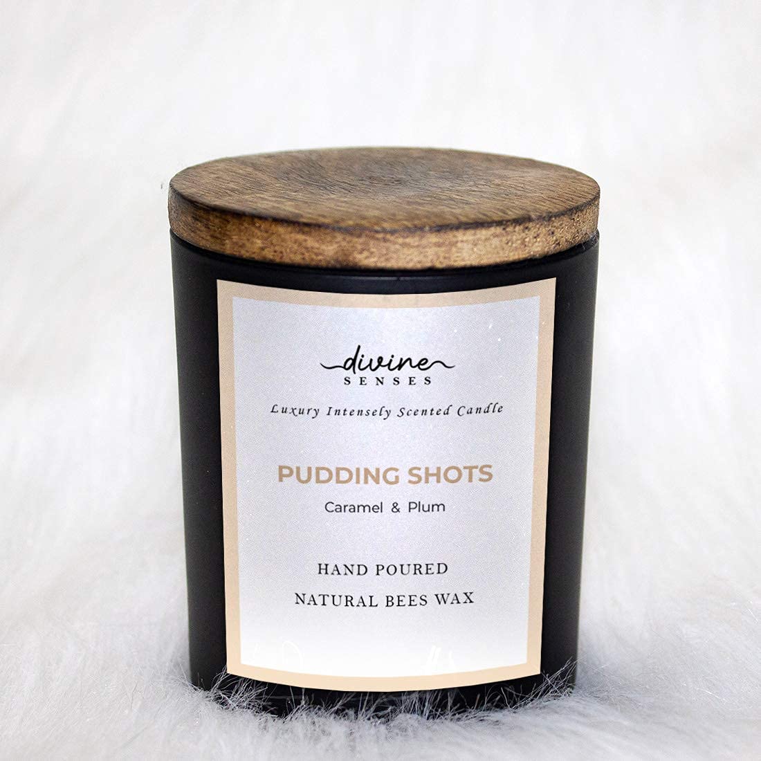 Divine Senses Natural Caramel & Plum Matte Black Glass Jar Scented Candle | 40 Hours Burning Time | Natural Beeswax 1