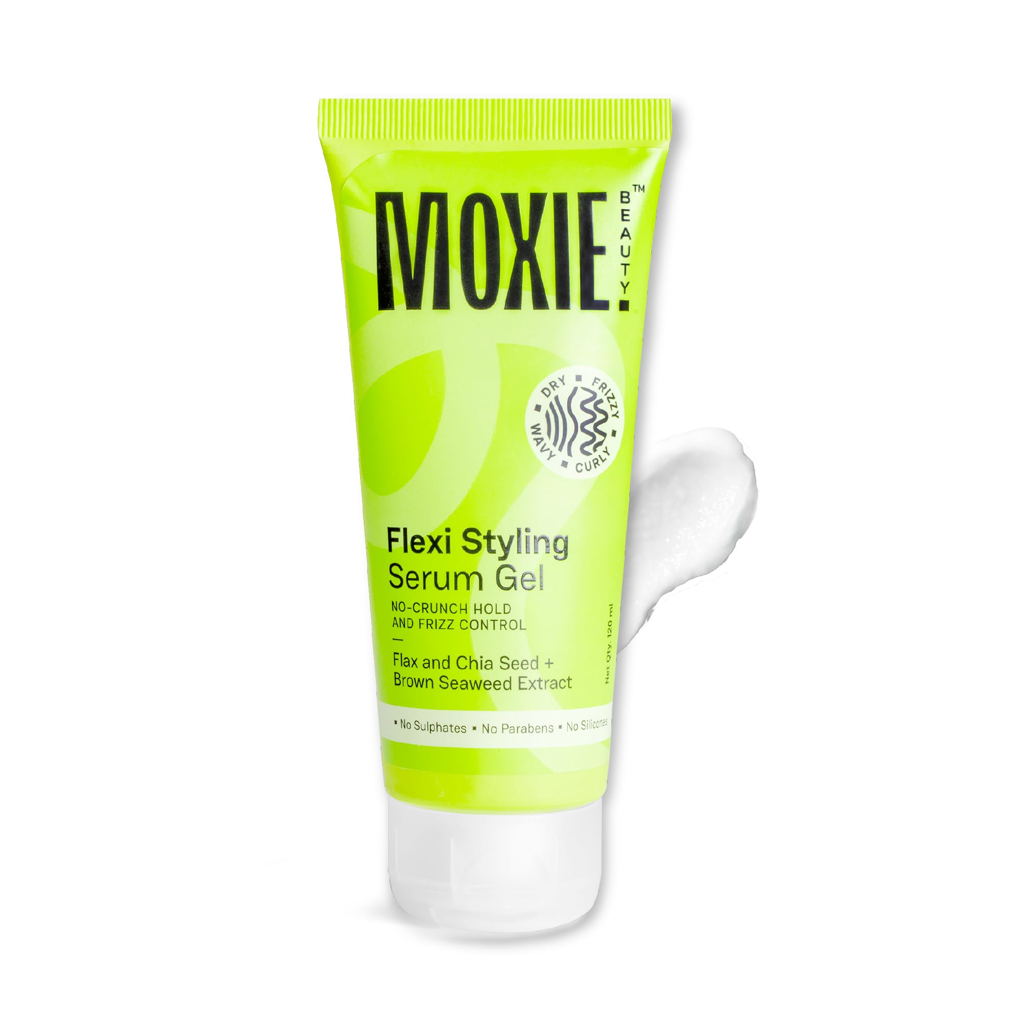 Moxie Beauty Flexi Styling Serum Gel - Medium Hold & 94% Users Reported Frizz Reduction | Non-Crunchy, Non-Sticky | For Frizzy, Dry, Wavy, Curly Hair | Sulphate, Paraben & Silicone Free | (120ml, Flexi Styling Serum Gel)