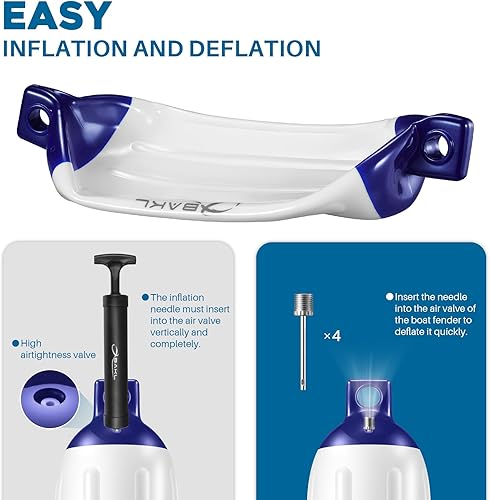 Miniatura 5 de Paquete de 4 defensas de barco de 5.5 x 20 pulgadas, acanaladas con ojos gemelos, parachoques para acoplamiento, viene con cuerdas y bomba para