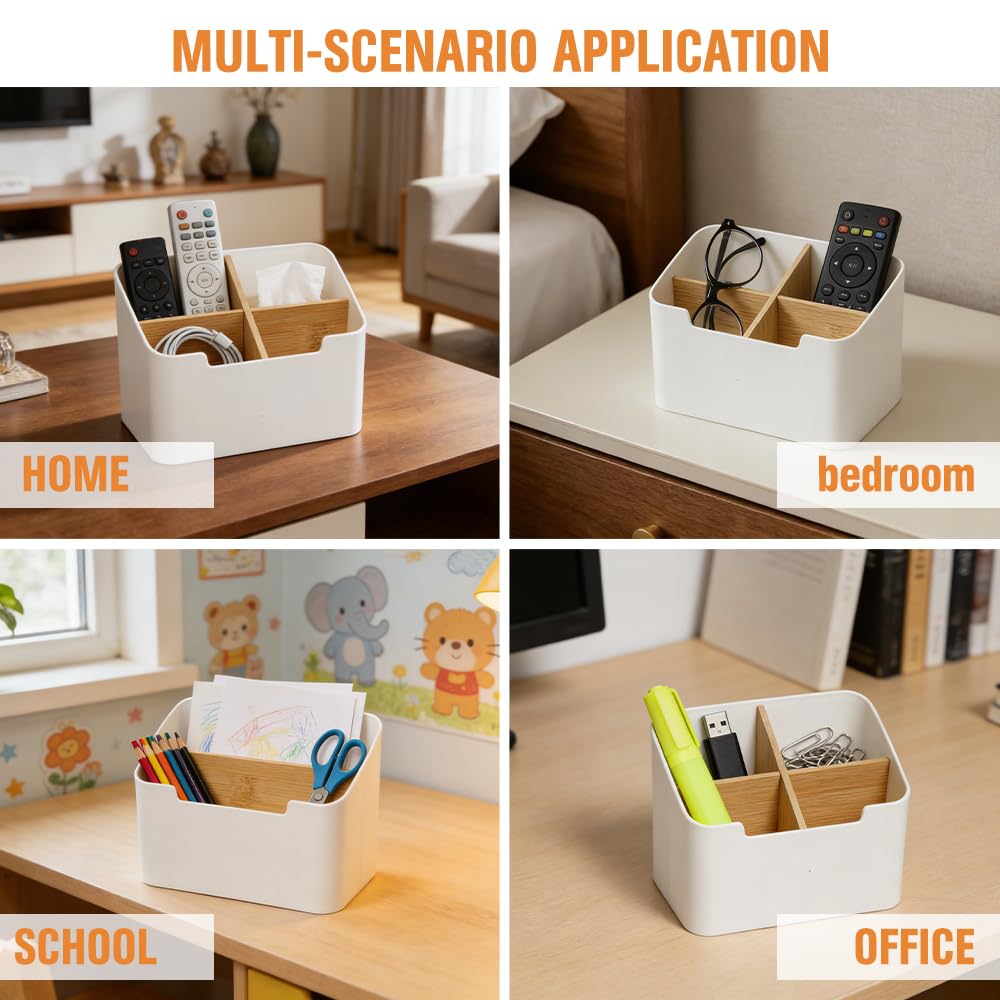 2 Pezzi Organizer da Scrivania a Scomparti Organizer da Tavolo in Bambù per Scrivania Scatola Portaoggetti Multifunzionale Tavolo Organizers di Telecomando per Penne,Cosmetici,Gioielli