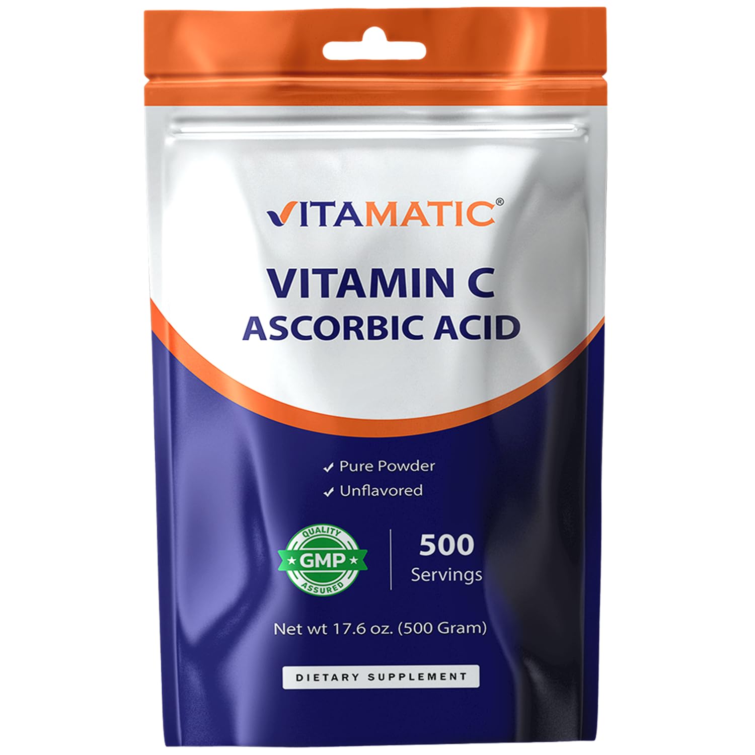Vitamatic Vitamin C Powder (Ascorbic Acid) – 1000 mg per Serving – 500 Servings - 17.6 Oz (500g) – Pure Unflavored Vitamin C Supplement – Non-GMO, Gluten Free, No Additives