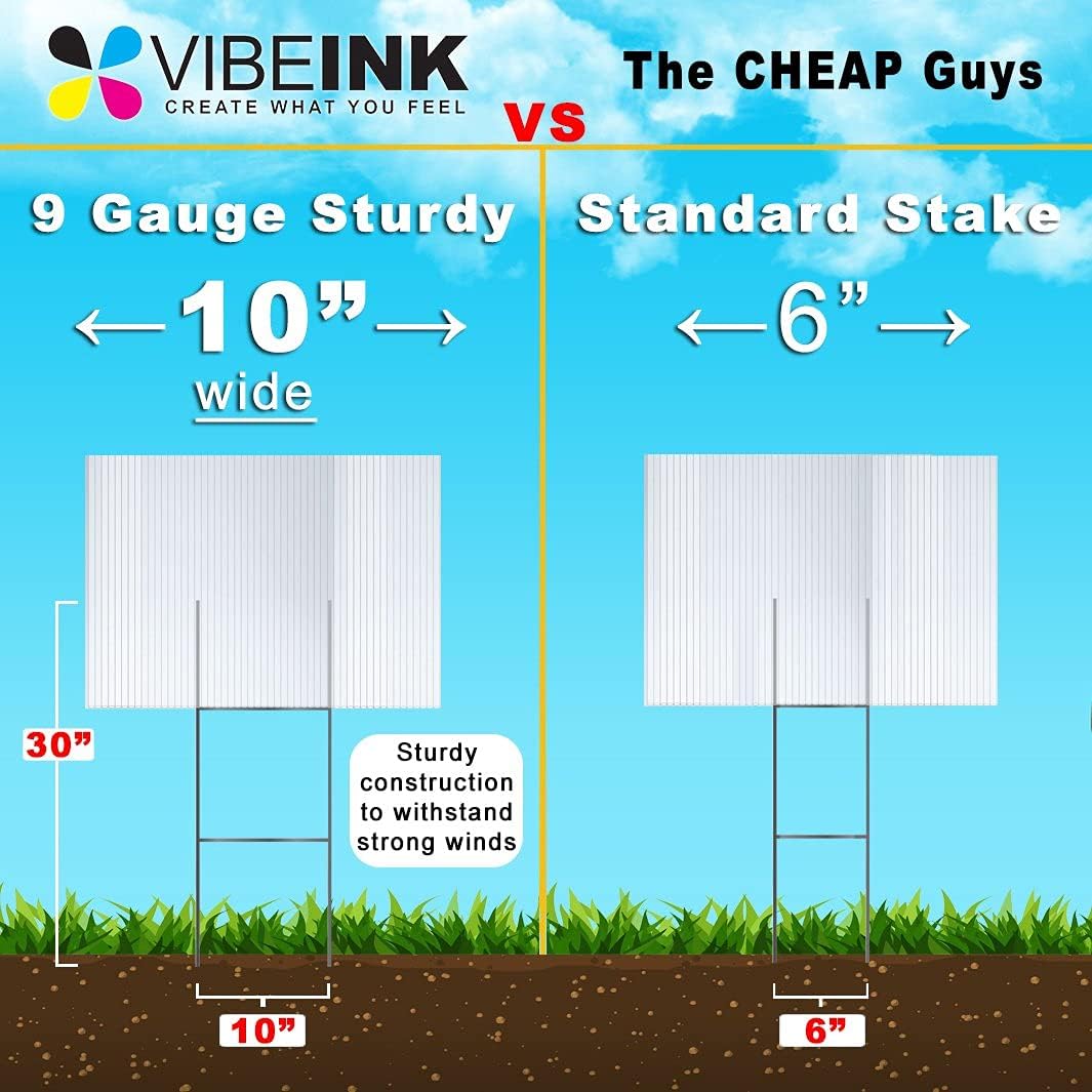 VIBE INK Bundled Pack of 50 Quantity Heavy Duty Metal 15-inch H-Stakes H Frame Wire Stakes - Yard Sign Stake - Use with 4mm Corrugated Signs : Patio, Lawn & Garden
