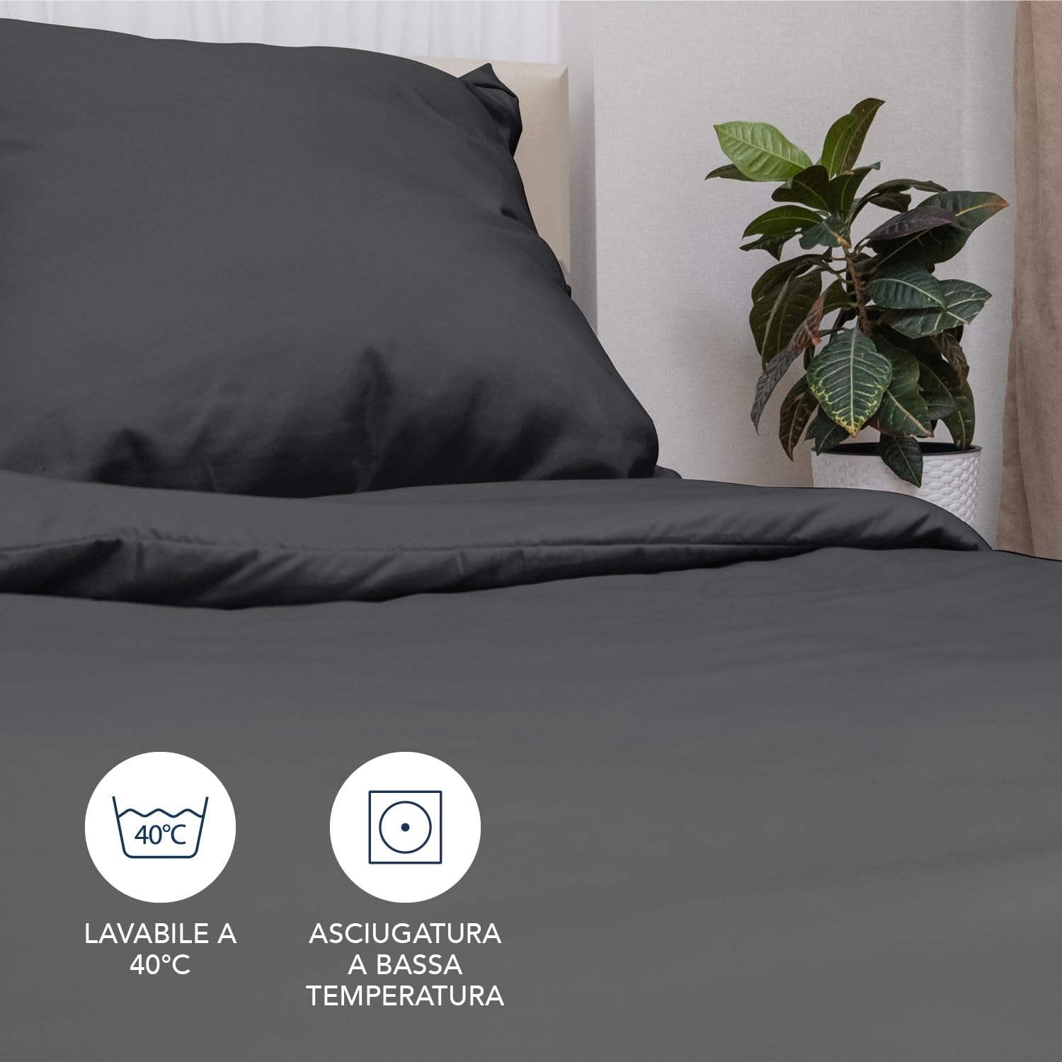 Dreamzie Copripiumino Singolo 140x200 cm con 1 Federe 65x65 cm - Grigio Scuro - Set Copripiumino Singolo 140x200