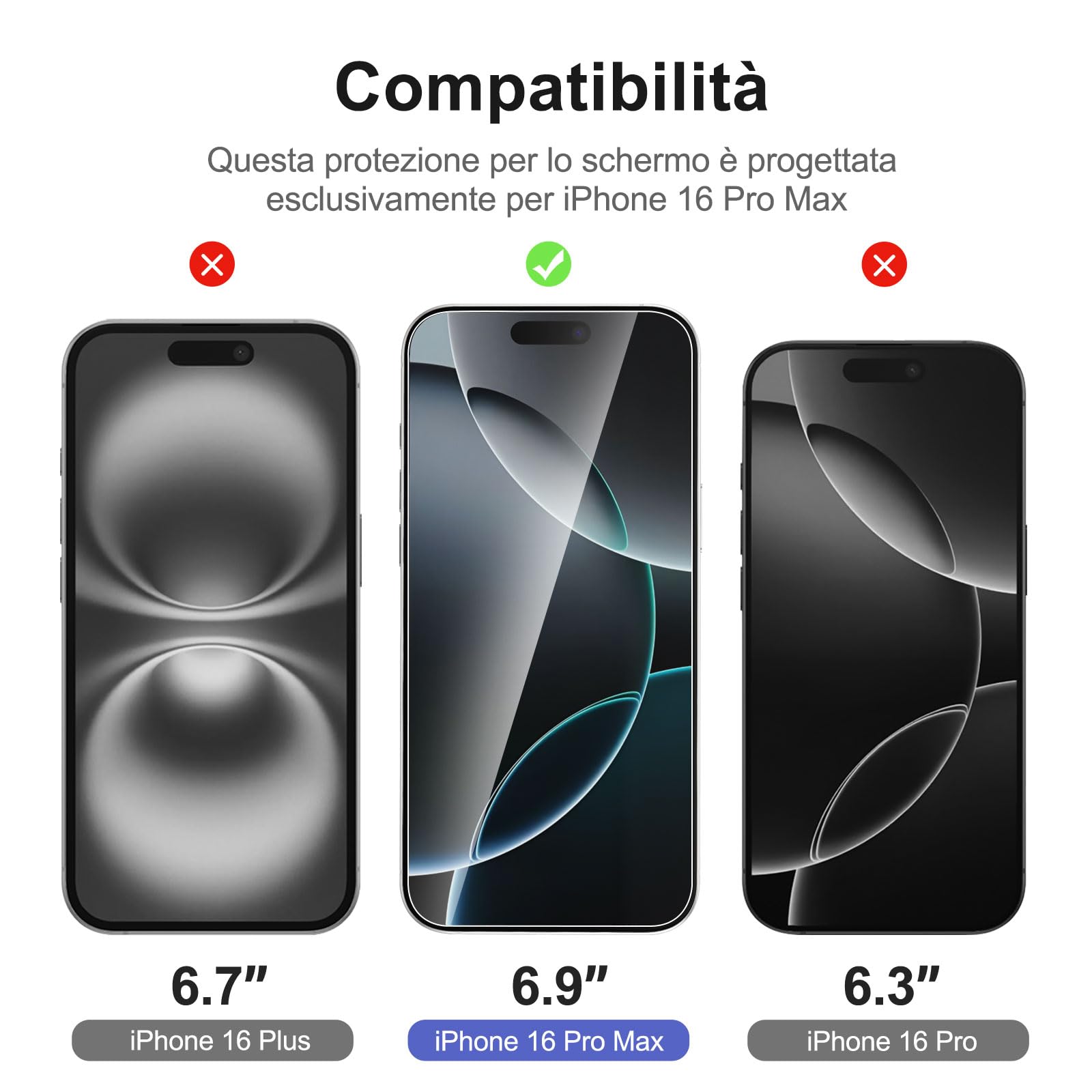 NEW'C 3 Pezzi, Vetro Temperato per iPhone 16 Pro Max (6,9 Pollici), Pellicola Prottetiva Anti Graffio - Ultra resistente - Trasparente HD - Strumento di installazione facile incluso