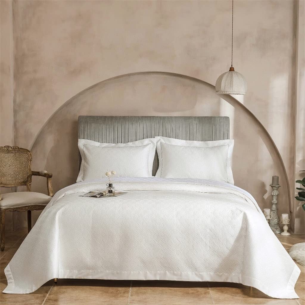 Sbcgfy White Long-Staple Cotton Quilted Quilt Bed Sheet Quilted Bedspread Summer Cool Quilt Cotton Bed Cover Three-Piece Set