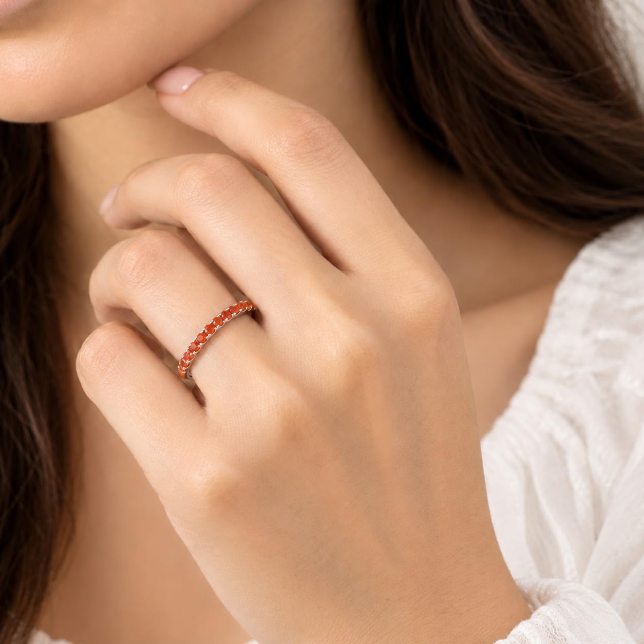 Anillo de plata de ley 925 para mujer, anillo de dedo de media eternidad, joyería de plata elegante, accesorios para mujer, joyería de plata minimalista