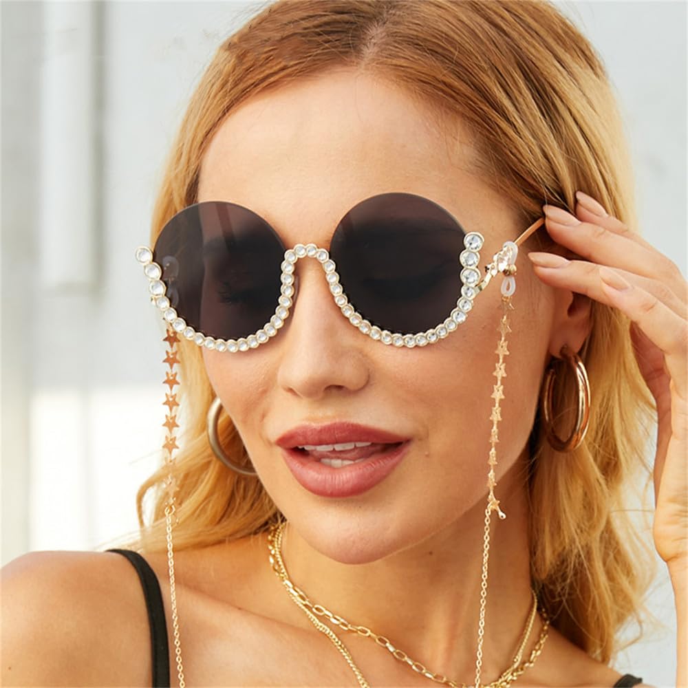 Occhiali da Sole con Diamanti Rotondi da Donna Occhiali da Sole con Strass per Occhiali da Sole ovali in Vintage Femminili