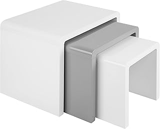 Nest of 3 High Gloss Coffee Tables Set Multi-functional Nesting Side End Table for Living Room - White & Grey