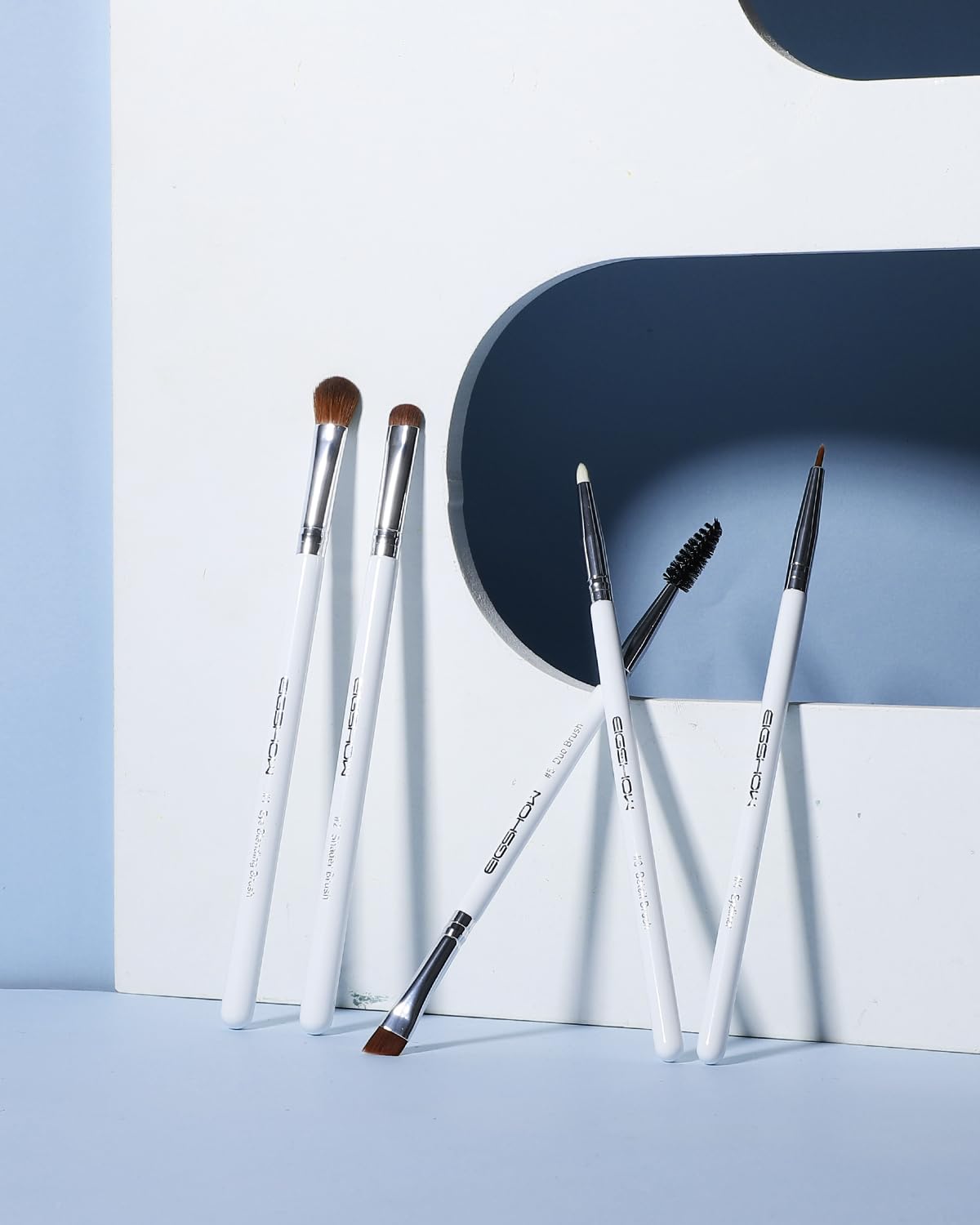 EIGSHOW Juego de 5 brochas para maquillaje de ojos, brocha para delineador de ojos, brocha para cejas, juego de brochas para sombra de ojos (blanco)