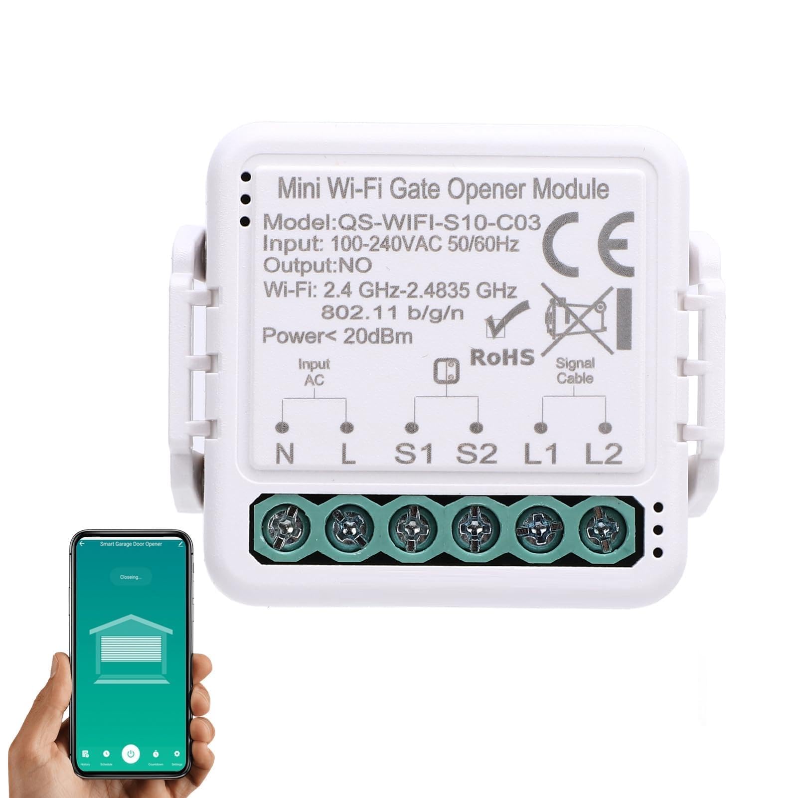 Dpofirs WiFi Gate Opener Module Smart Garage Door Opener Controller with Remote Access Voice Control Timer Function for Family Safety (QS-WIFI-S10-C03)